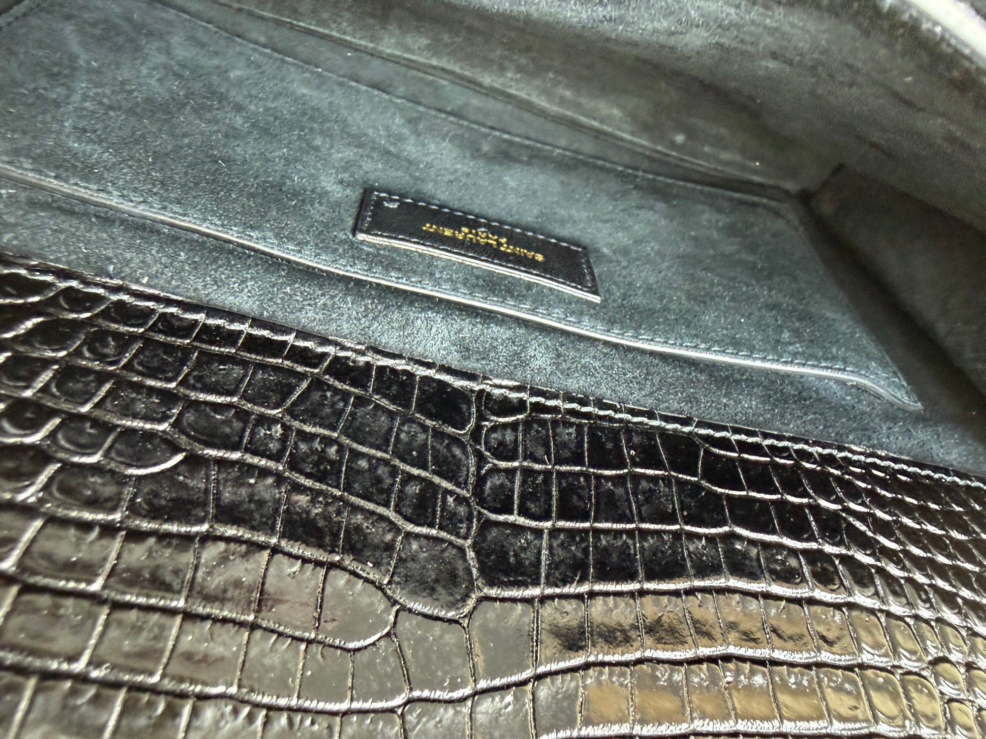 YSL Black Crocodile Embossed Large Bag