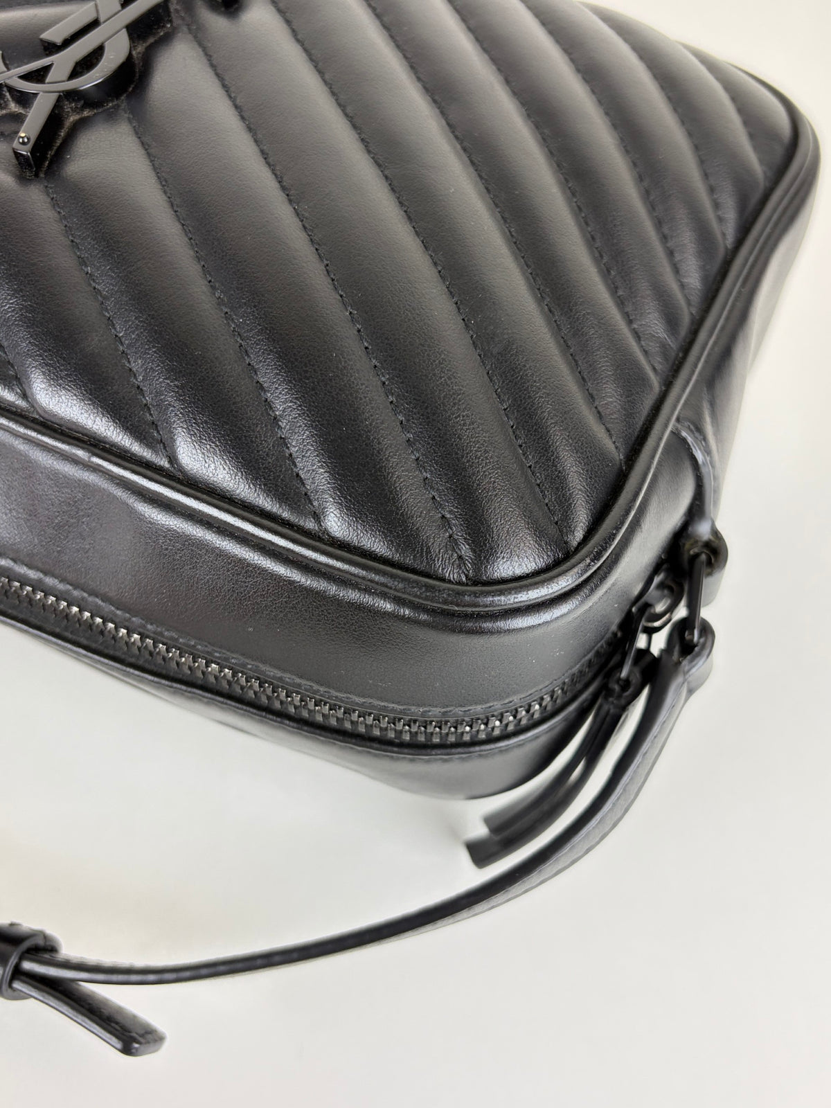 YSL black calfskin matelasse monogram lou camera bag