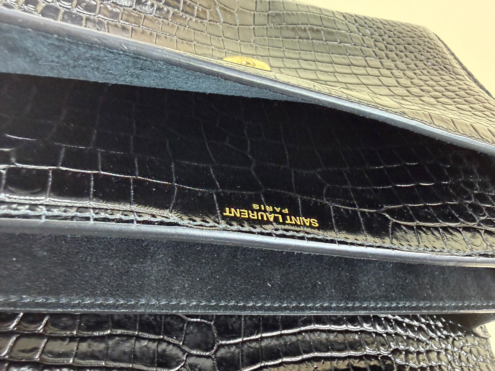 YSL Black Crocodile Embossed Large Bag