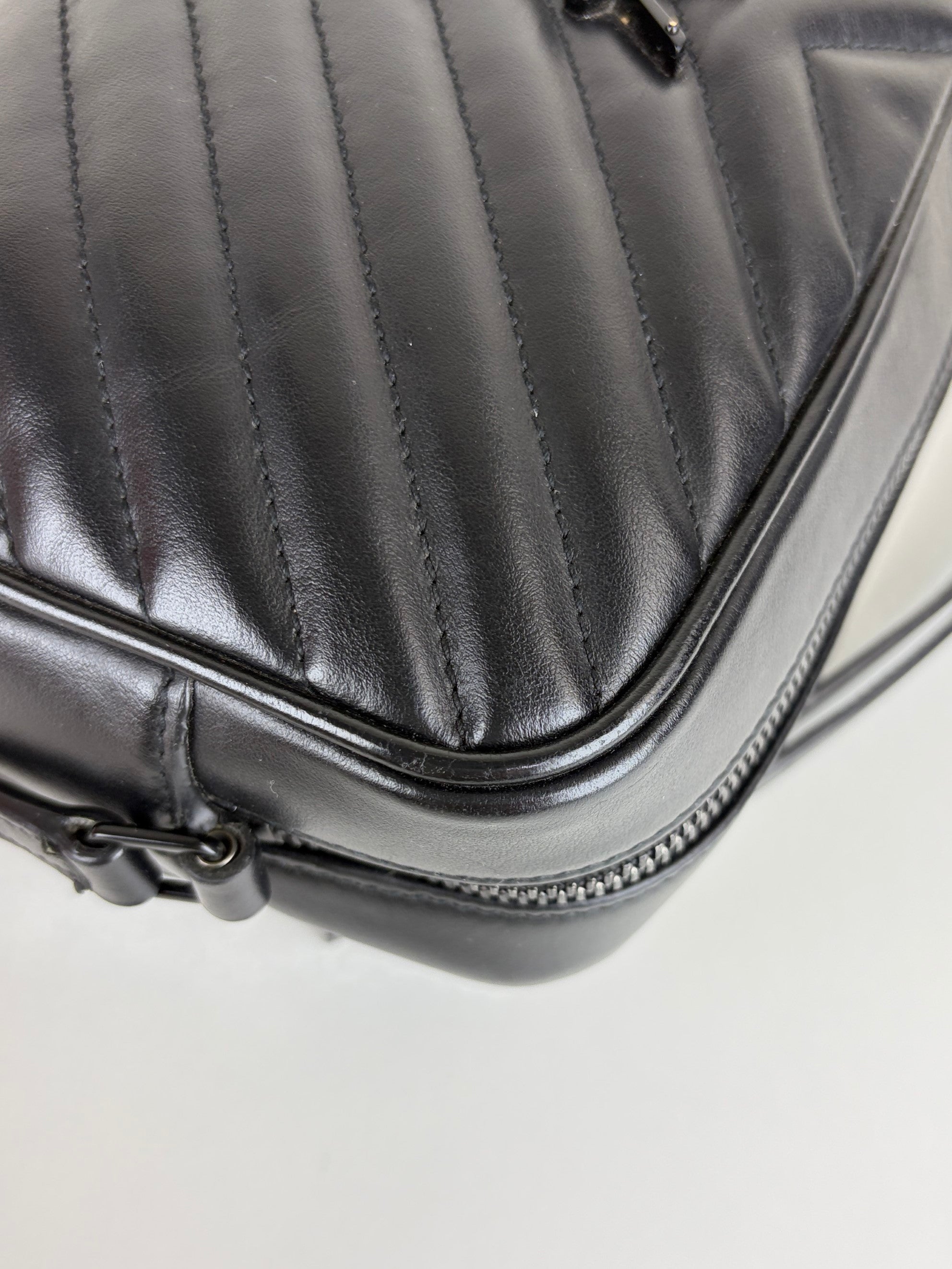 YSL black calfskin matelasse monogram lou camera bag
