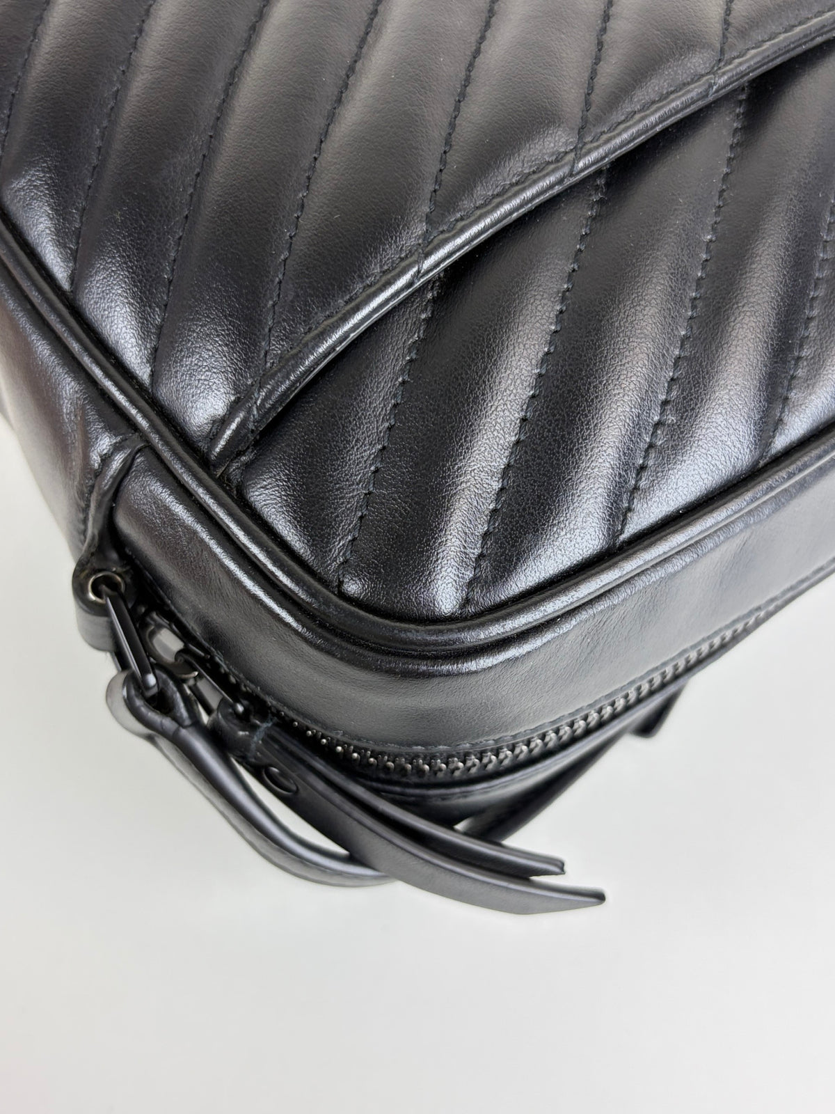 YSL black calfskin matelasse monogram lou camera bag
