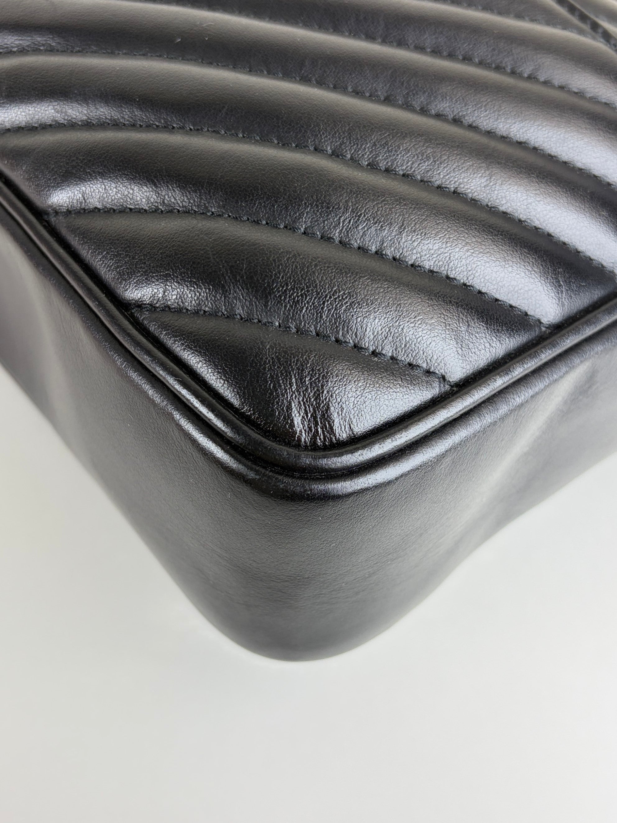 YSL black calfskin matelasse monogram lou camera bag