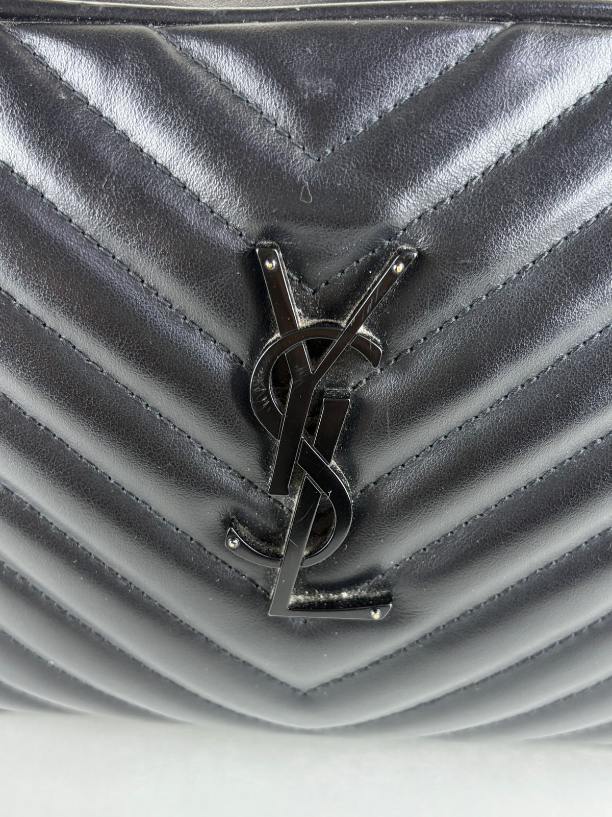 YSL black calfskin matelasse monogram lou camera bag