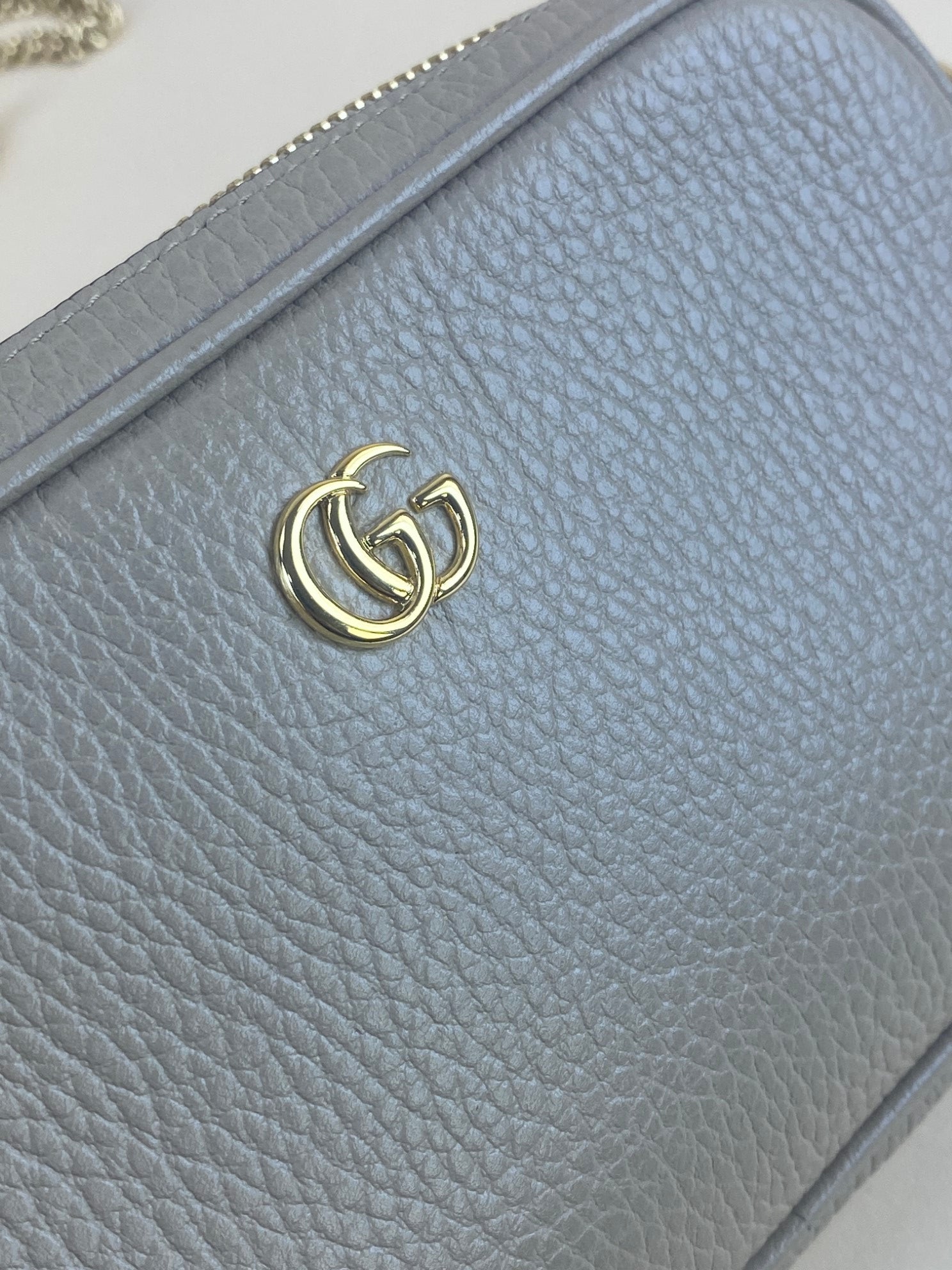 Gucci Beige GG Marmont Mini Camera Bag with Chain