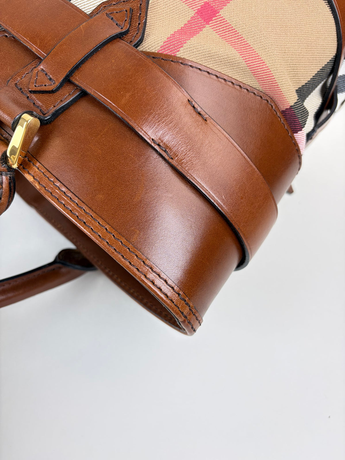 Burberry brown leather house check canvas lyhner medium tote bag