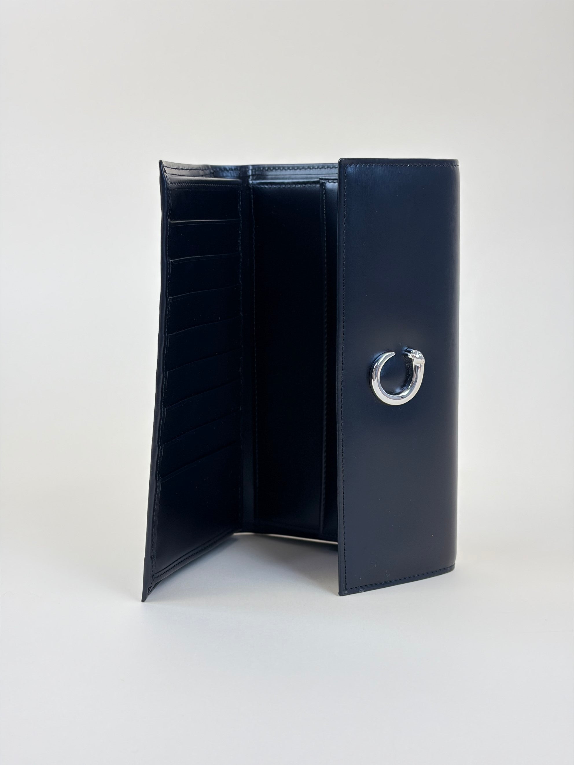 Cartier black panther long flap wallet trifold