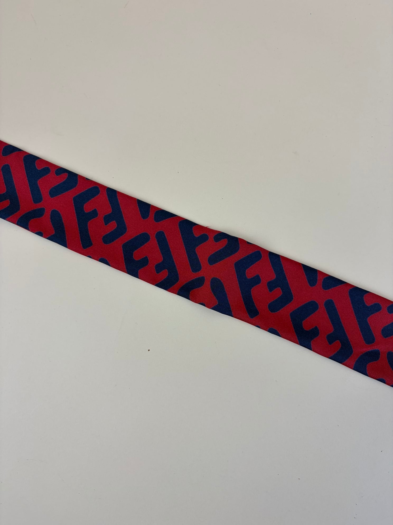 Fendi Red Multicolor Floral FF Monogram Silk Twilly