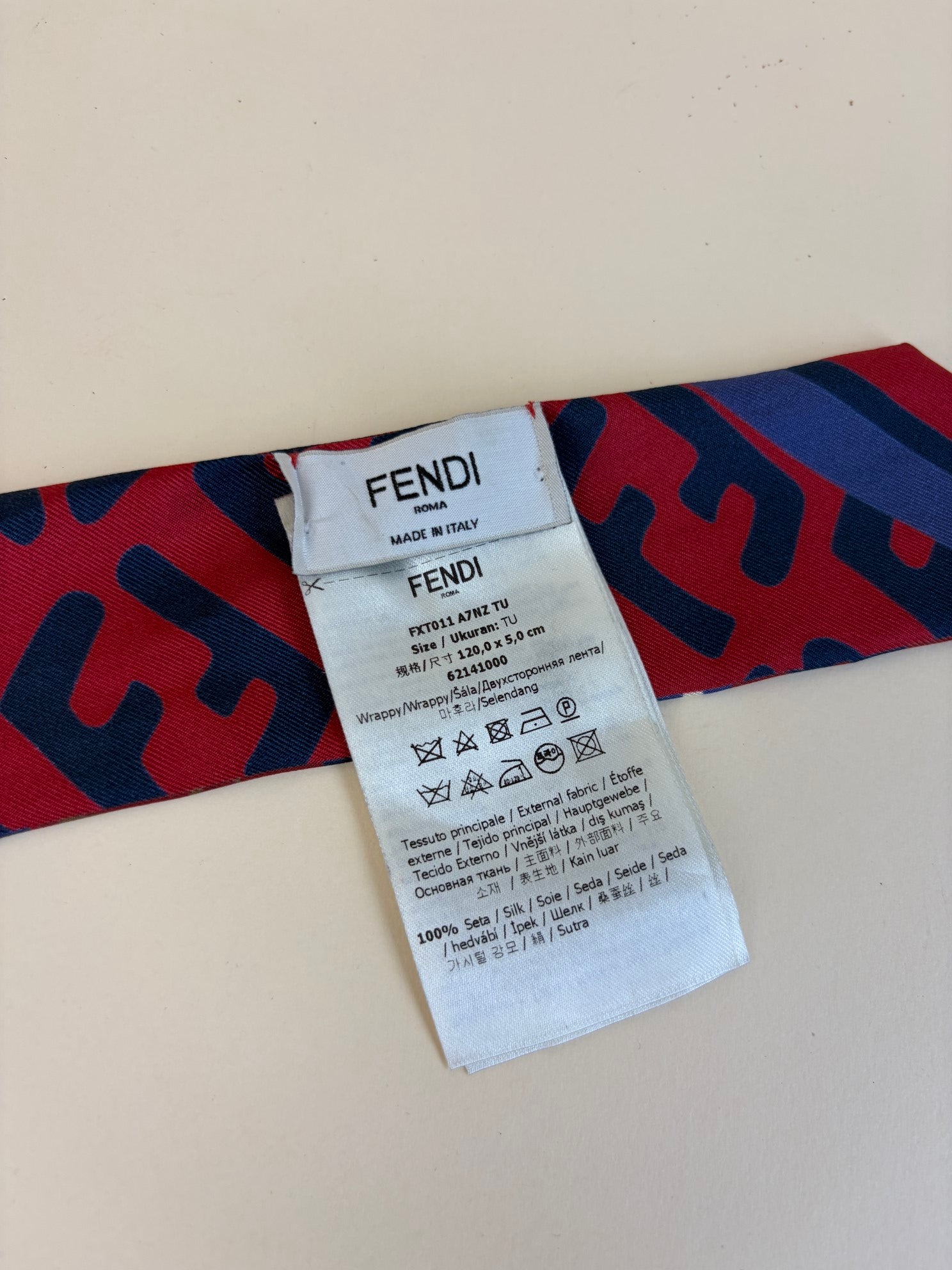 Fendi Red Multicolor Floral FF Monogram Silk Twilly