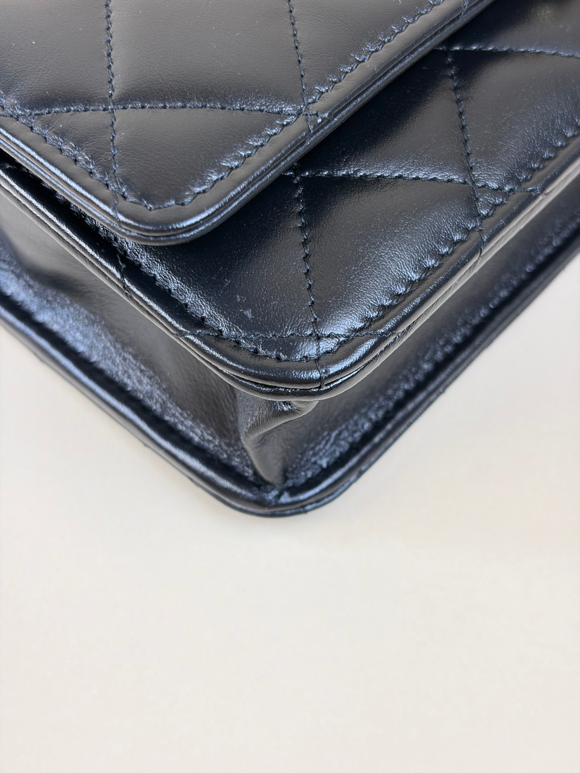 Chanel Black calfskin perfect fit wallet on chain lambskin