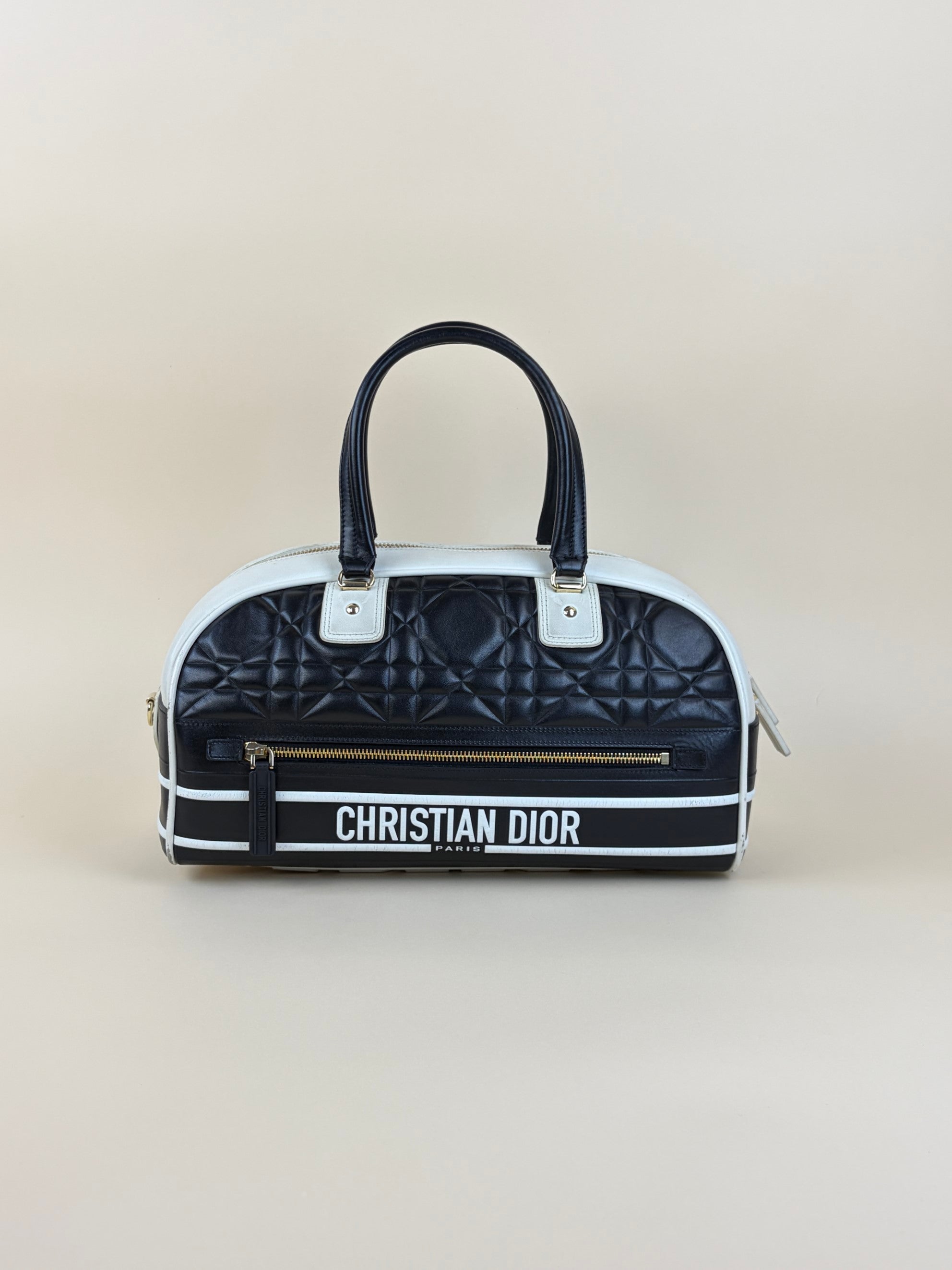 dior black/white padded marco carnage calfskin medium vibe bowling tote bag