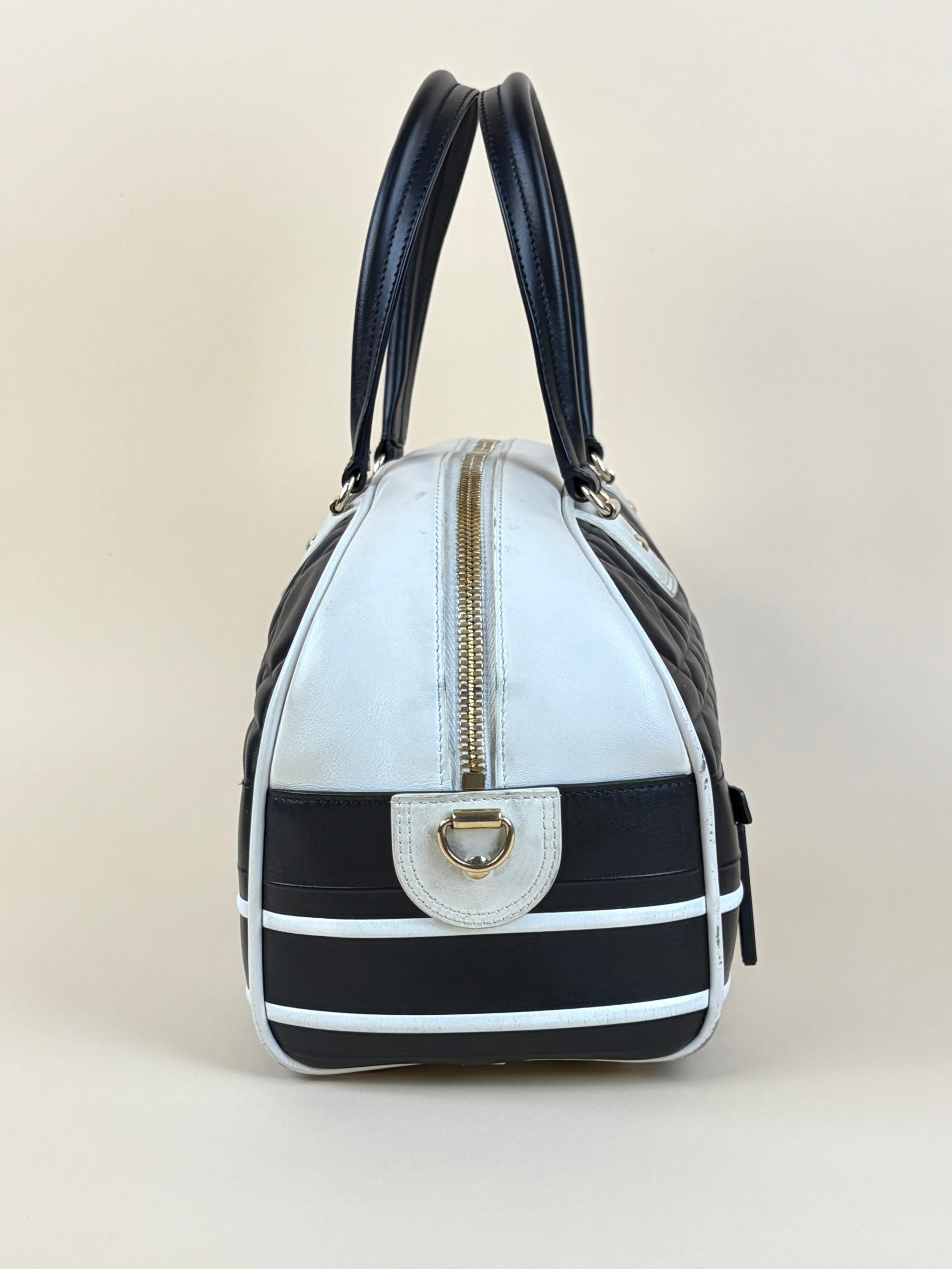 dior black/white padded marco carnage calfskin medium vibe bowling tote bag