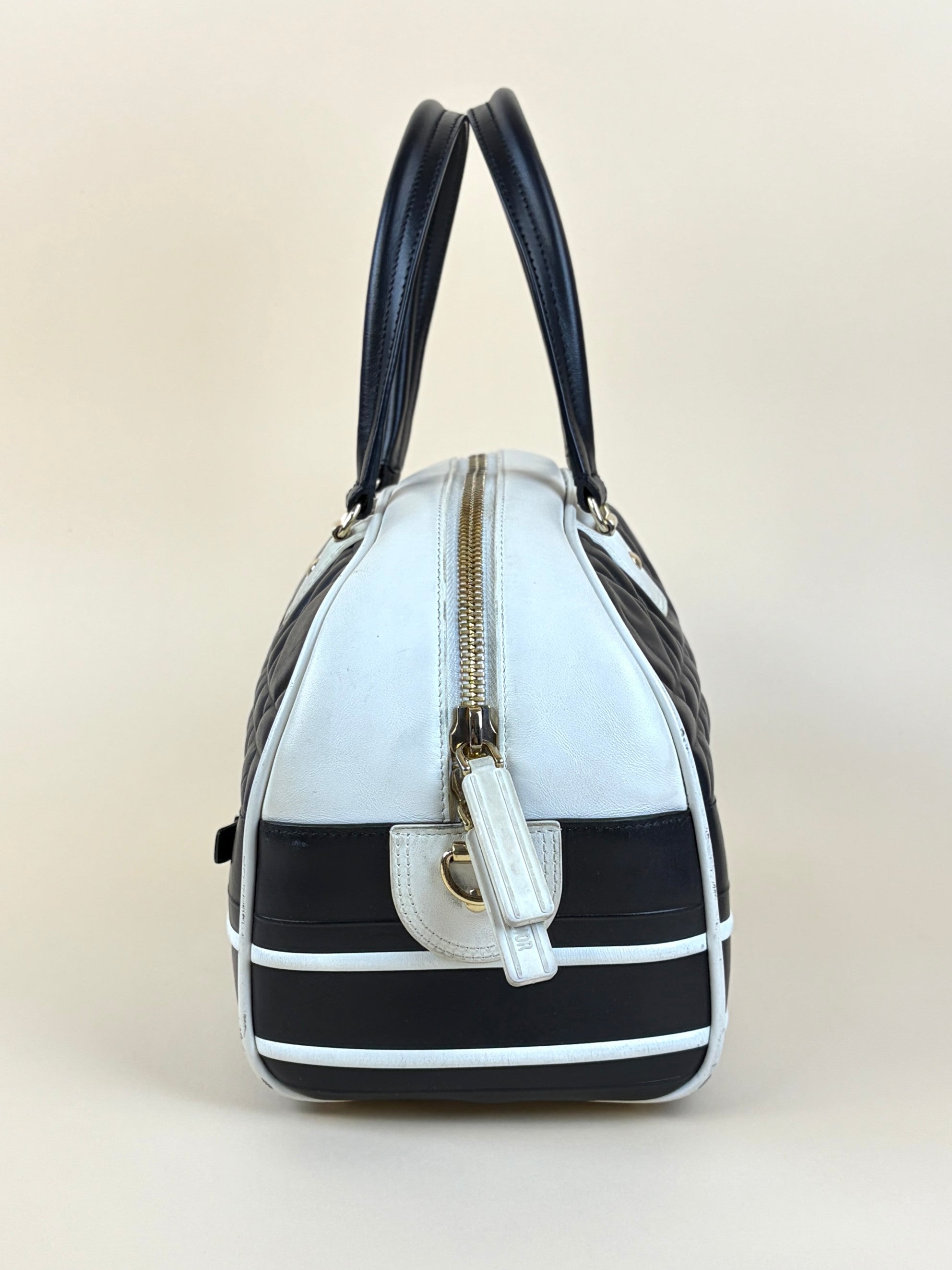 dior black/white padded marco carnage calfskin medium vibe bowling tote bag