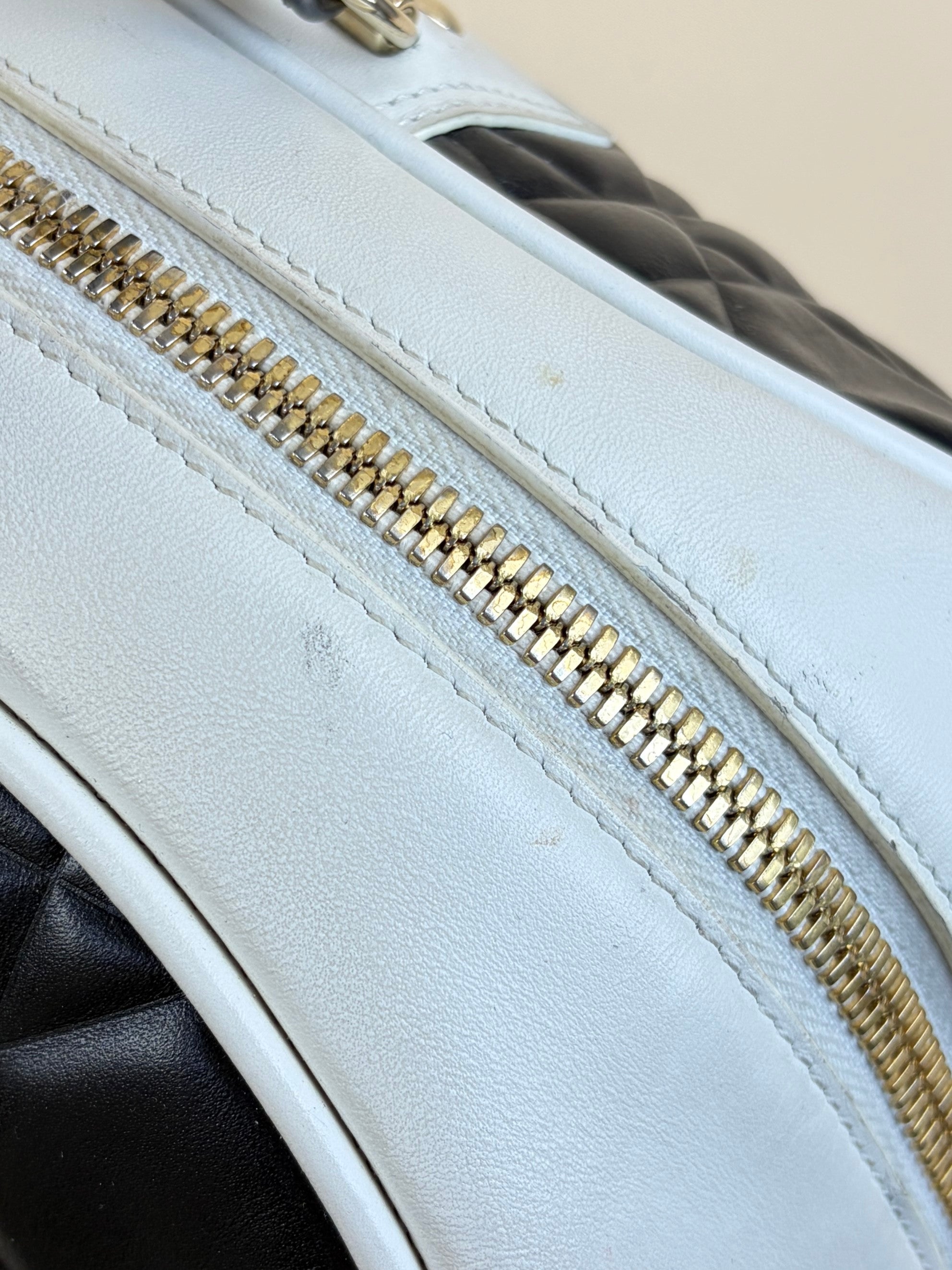 dior black/white padded marco carnage calfskin medium vibe bowling tote bag