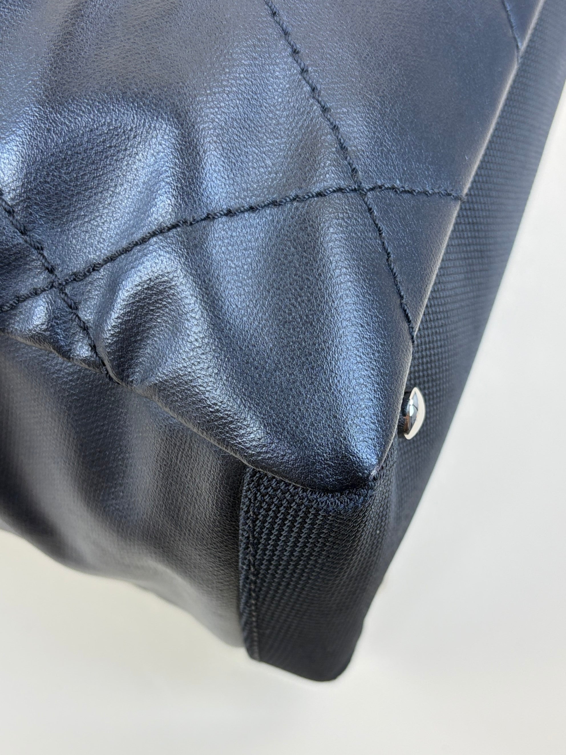 Chanel black coated canvas quilted small Paris Biarritz tote bag