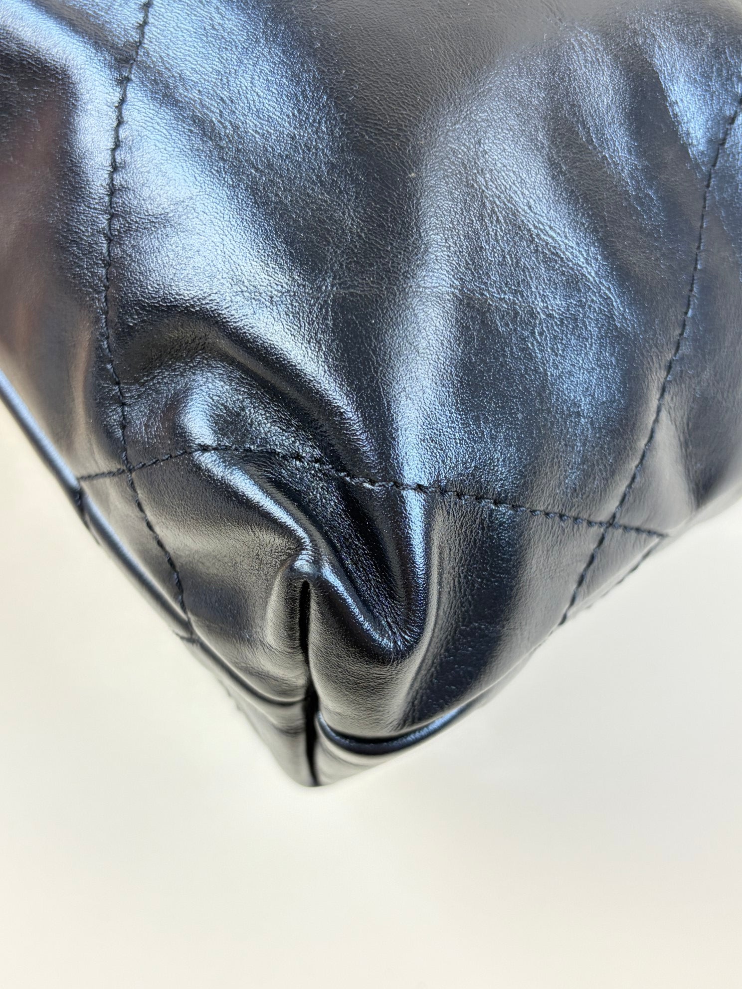 Chanel black shiny calfskin quilted pearl cc chain mini bag