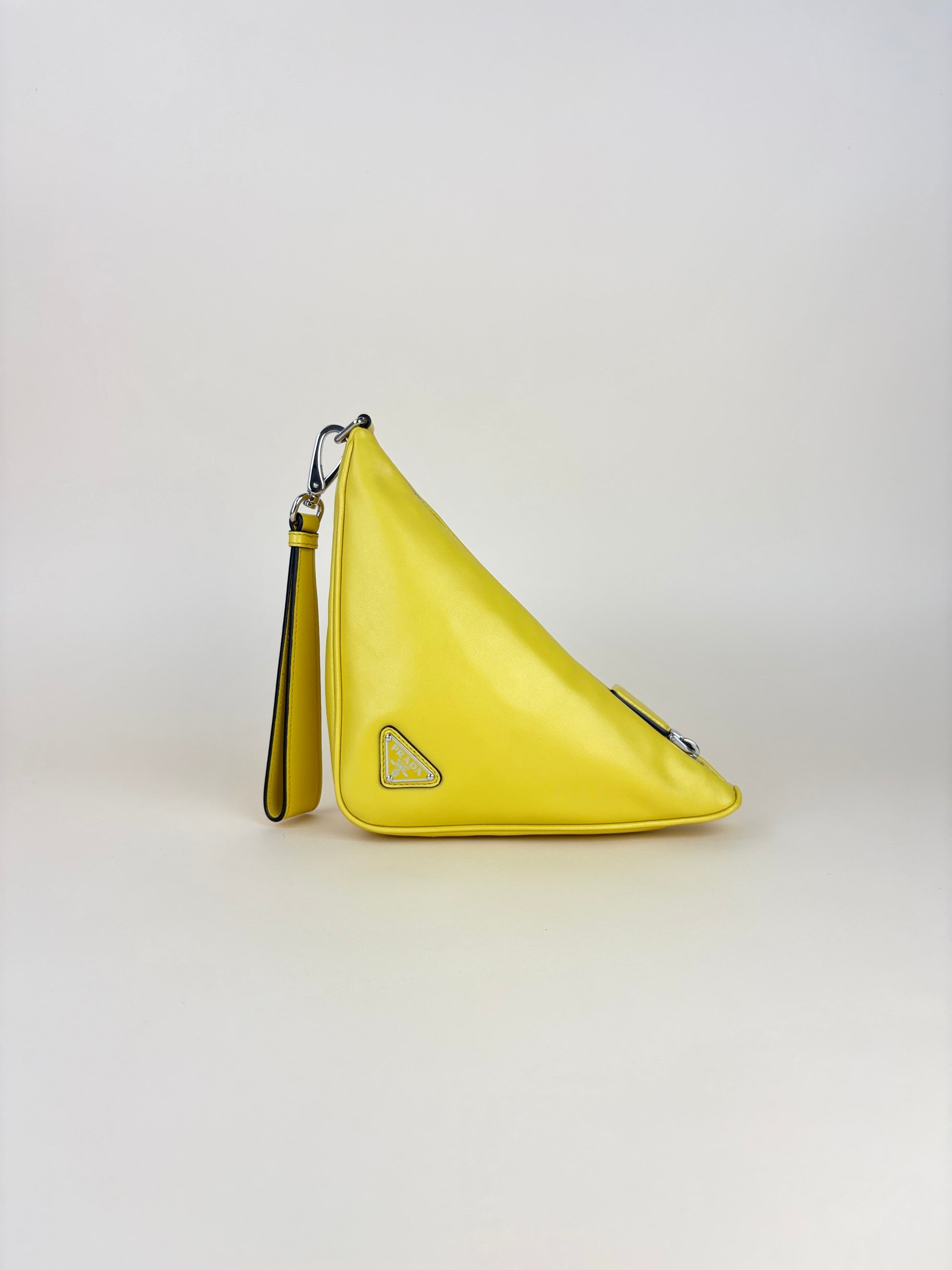 Prada sole grace lux yellow triangle wristlet pouch