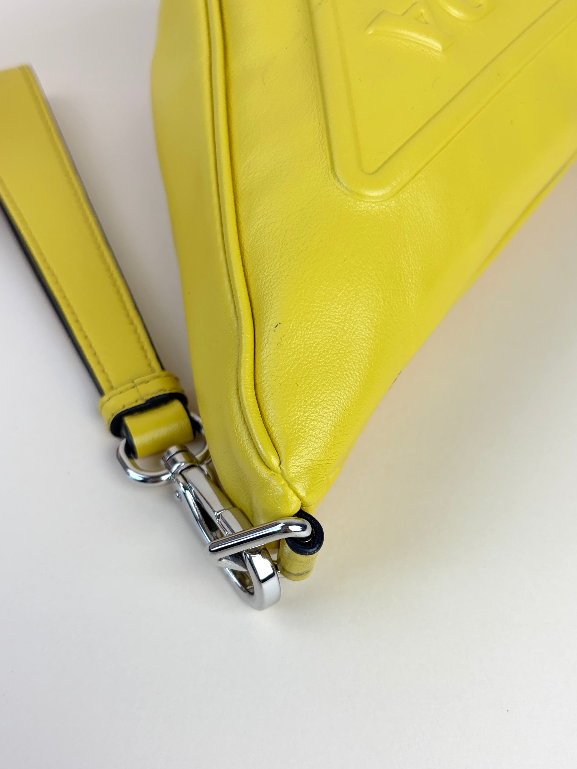 Prada sole grace lux yellow triangle wristlet pouch
