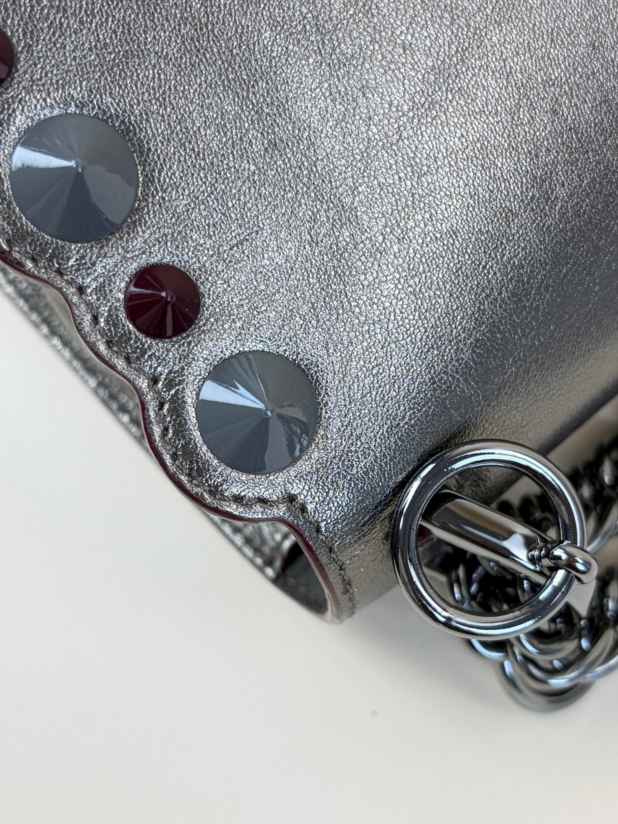 Fendi dark grey vitello catalan mirror scalloped multi studded small kanl