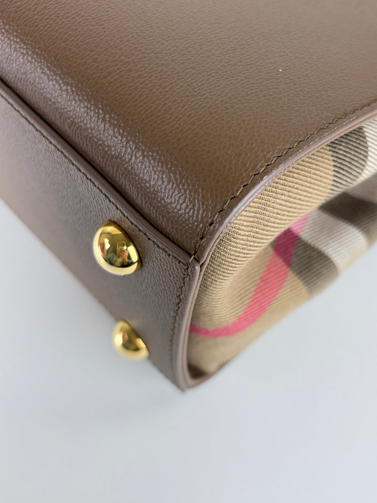 Burberry earth leather check canvas mini banw bag