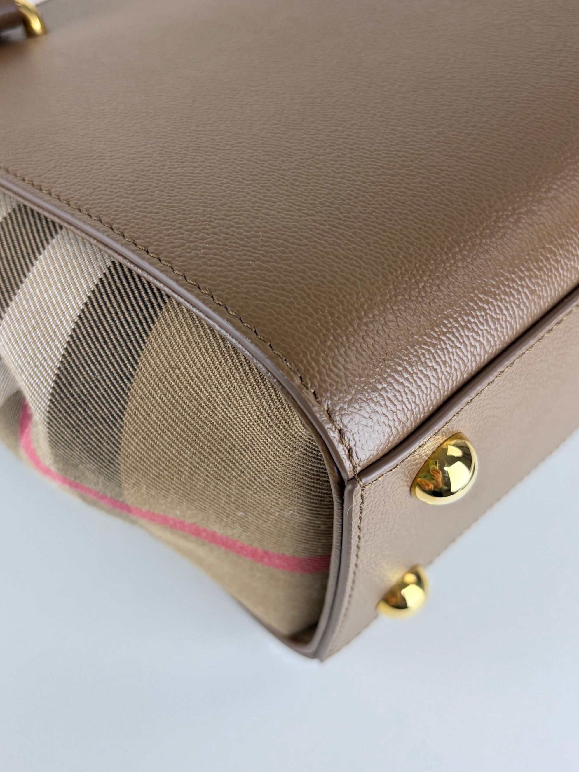 Burberry earth leather check canvas mini banw bag