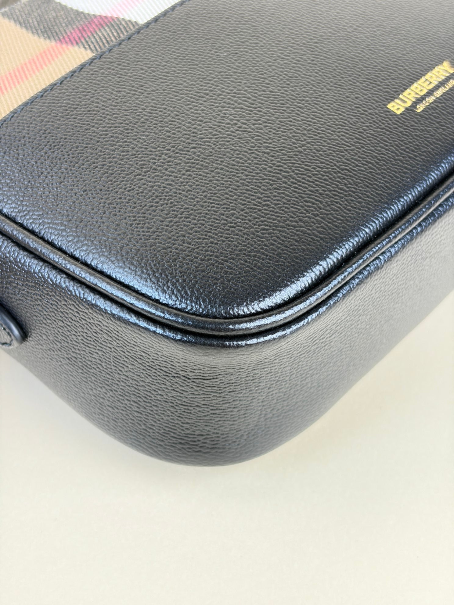 Burberry black leather and House Check small camera bag