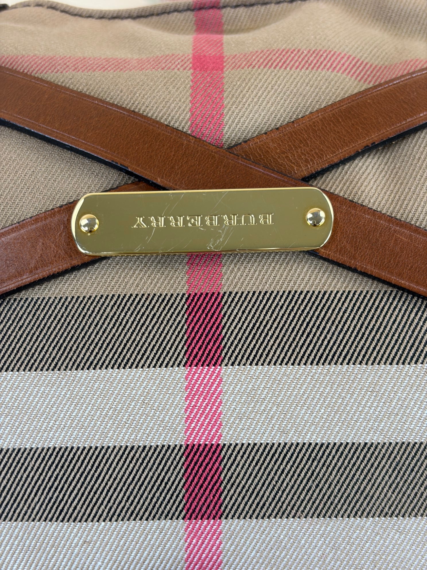 Burberry Camel Dutton Bridle House Check Small Shoulder Bag with Strap