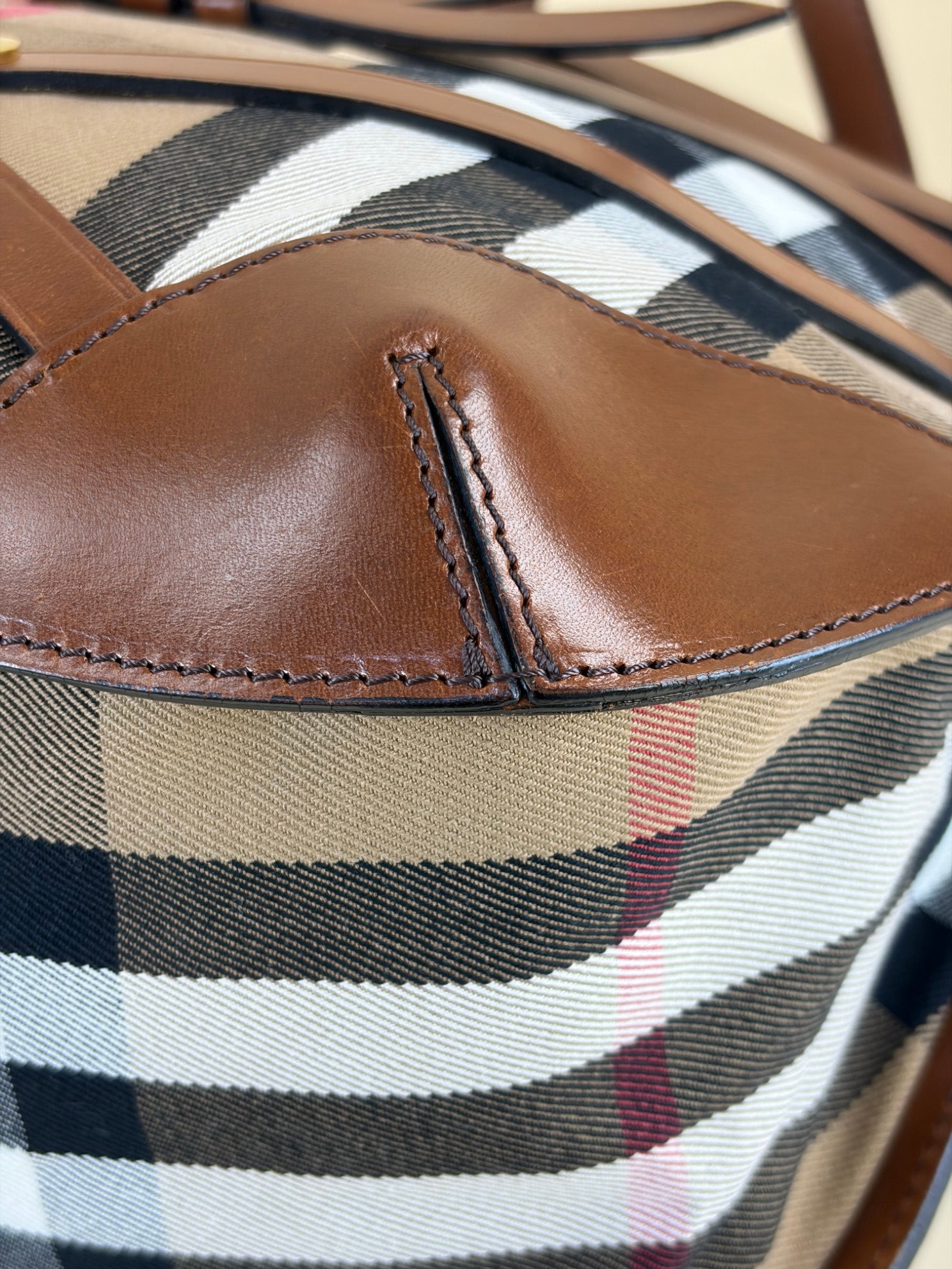 Burberry Camel Dutton Bridle House Check Small Shoulder Bag with Strap