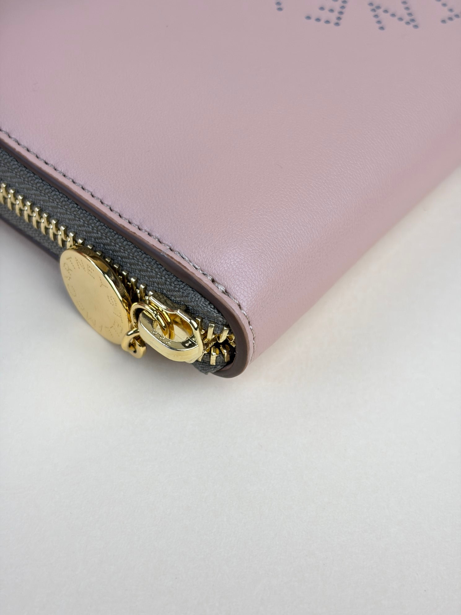 stella McCartney plush nude leather logo continental zip around wallet