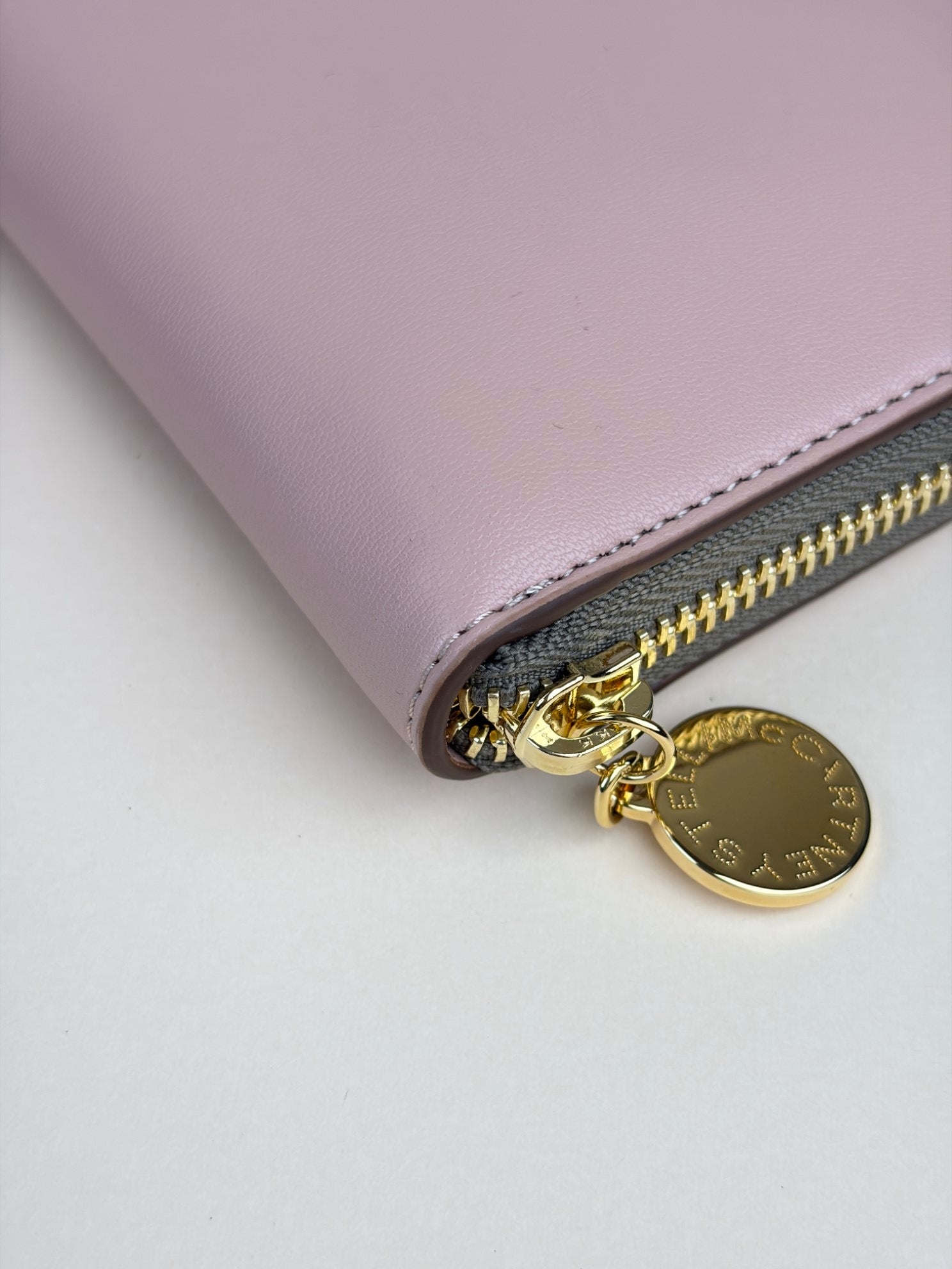 stella McCartney plush nude leather logo continental zip around wallet
