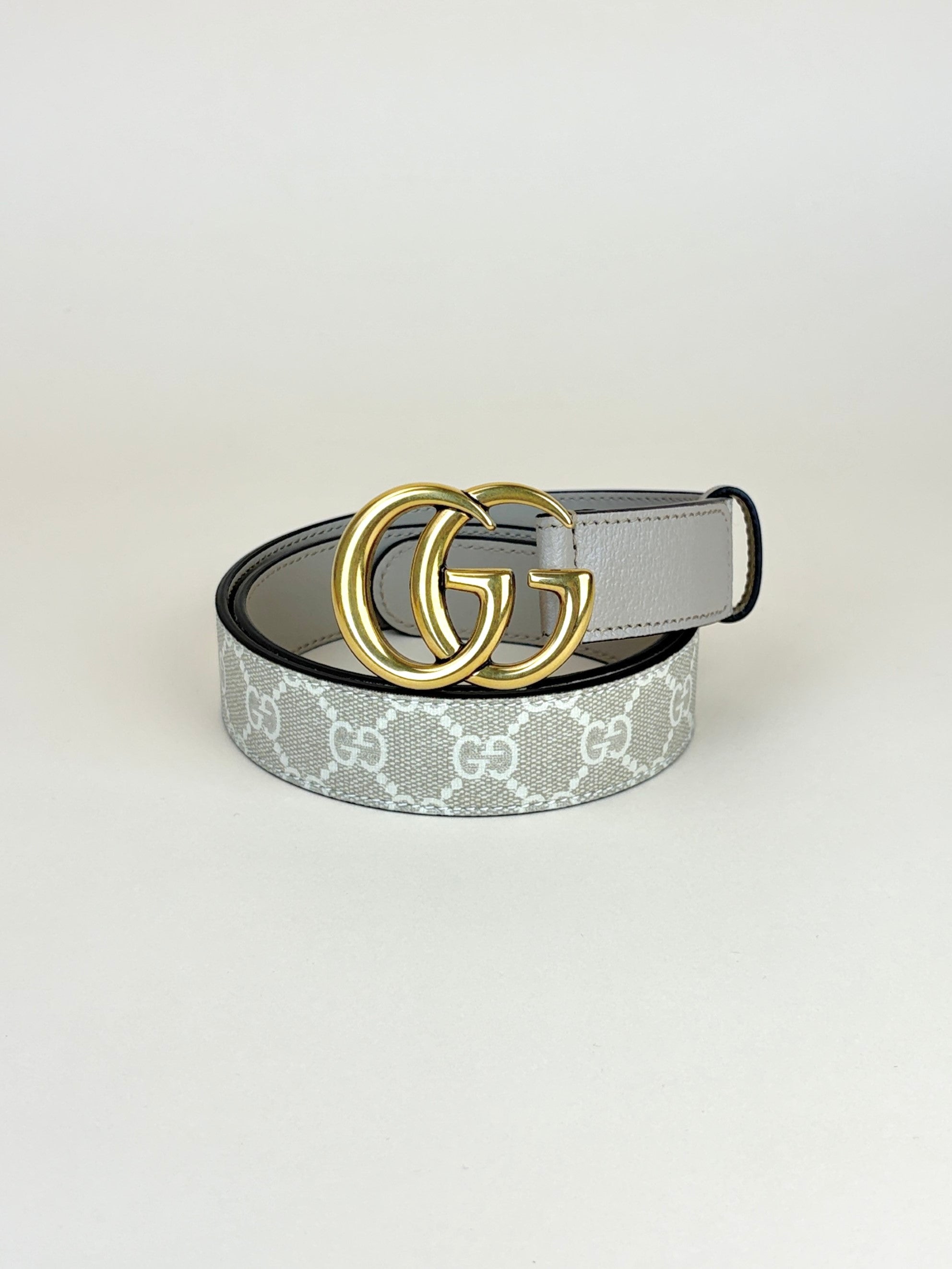 Gucci ivore calfskin gg canvas Marmont thin belt