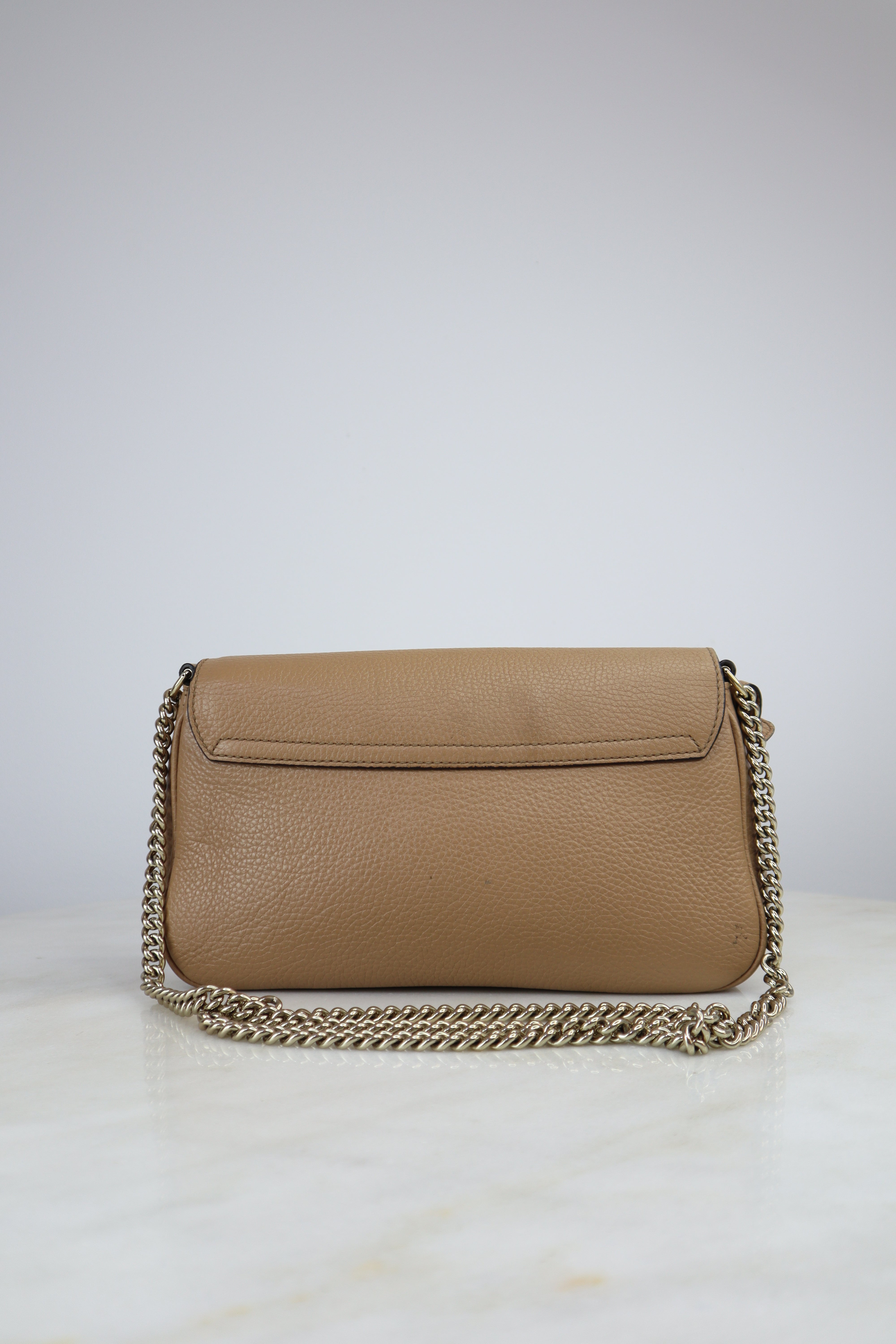 Gucci Nude Beige Flap Soho Crossbody Bag W/ Chain