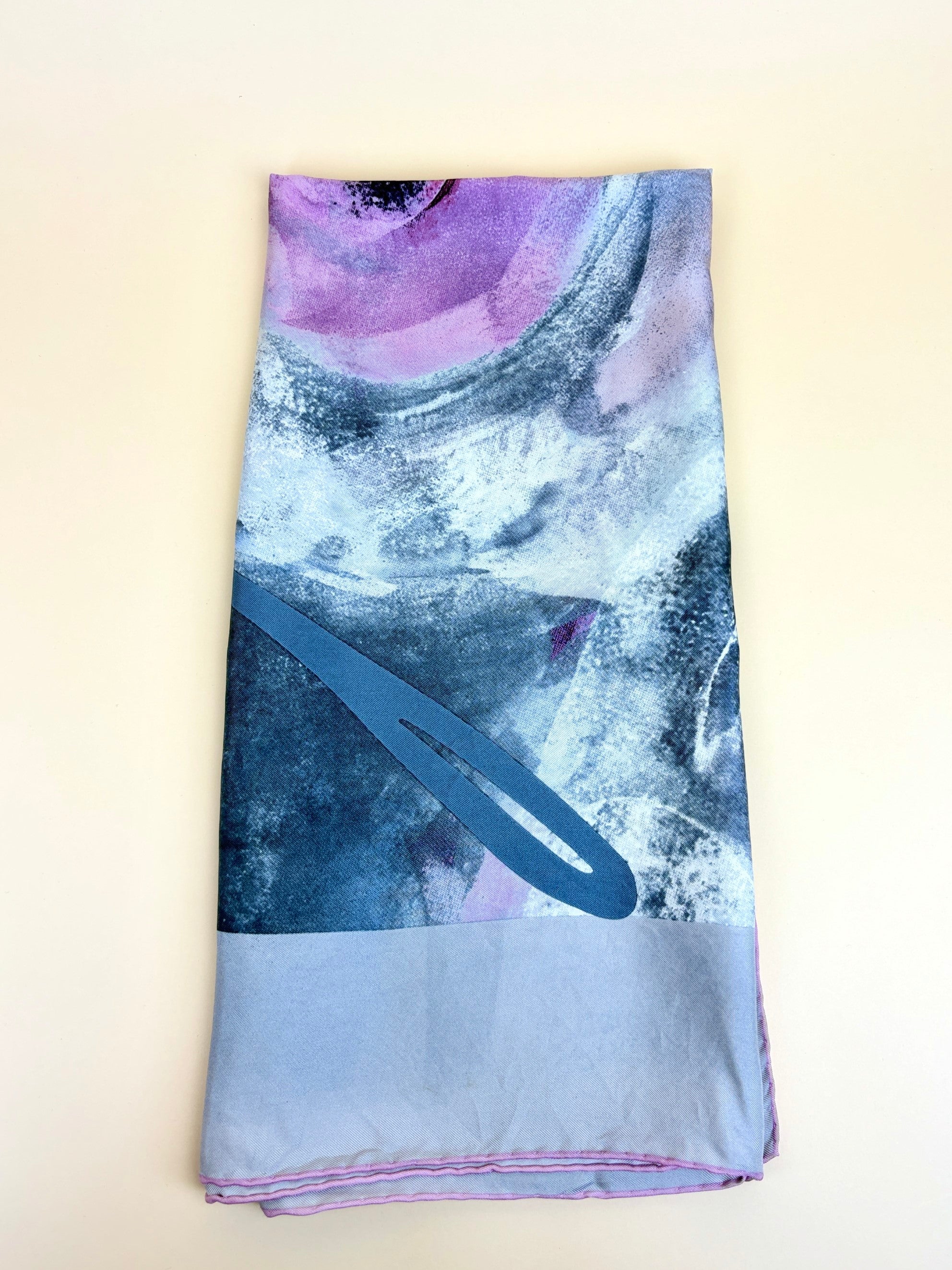 CHANEL pink/grey multicolor cc print silk square scarf