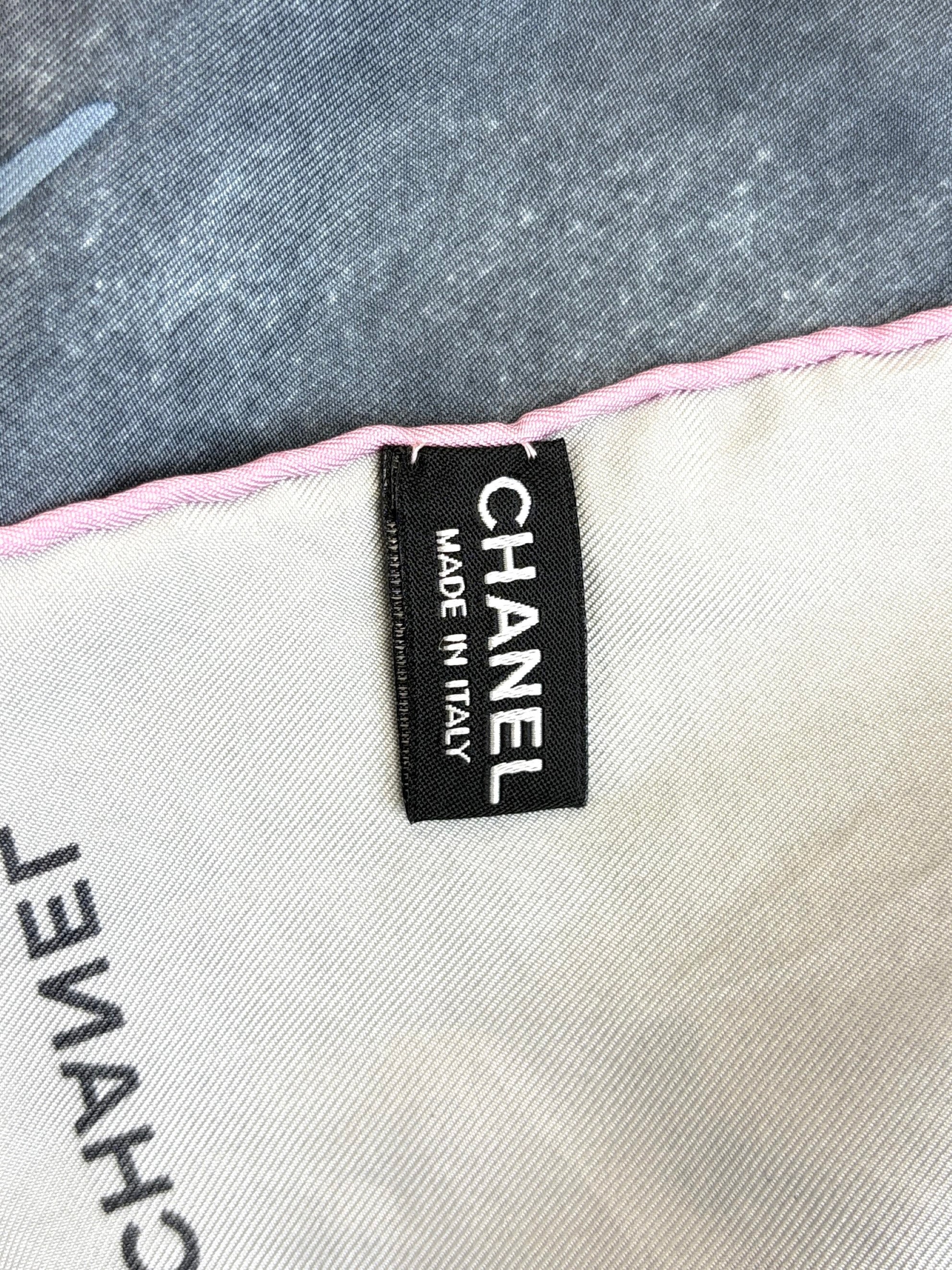 CHANEL pink/grey multicolor cc print silk square scarf