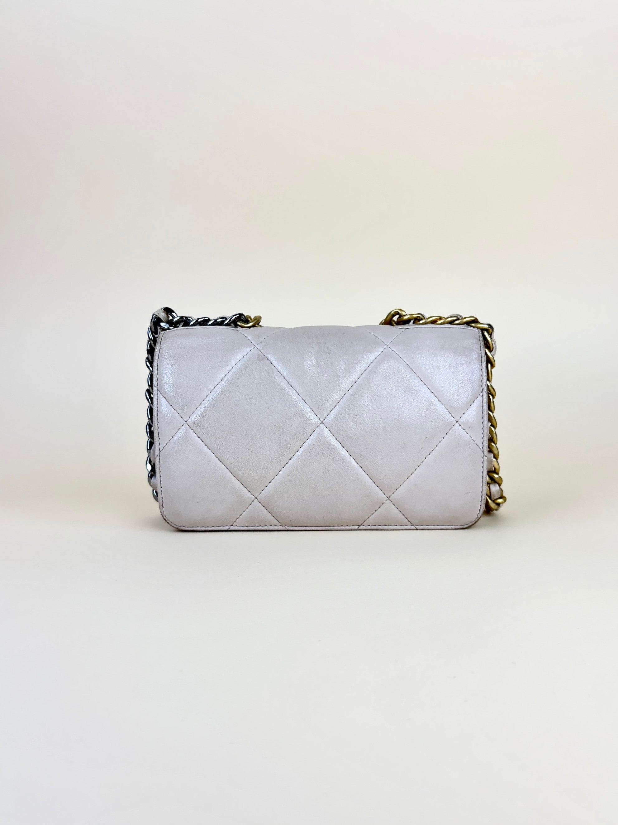 Chanel beige lambskin quilted Chanel 19 wallet on chain gold