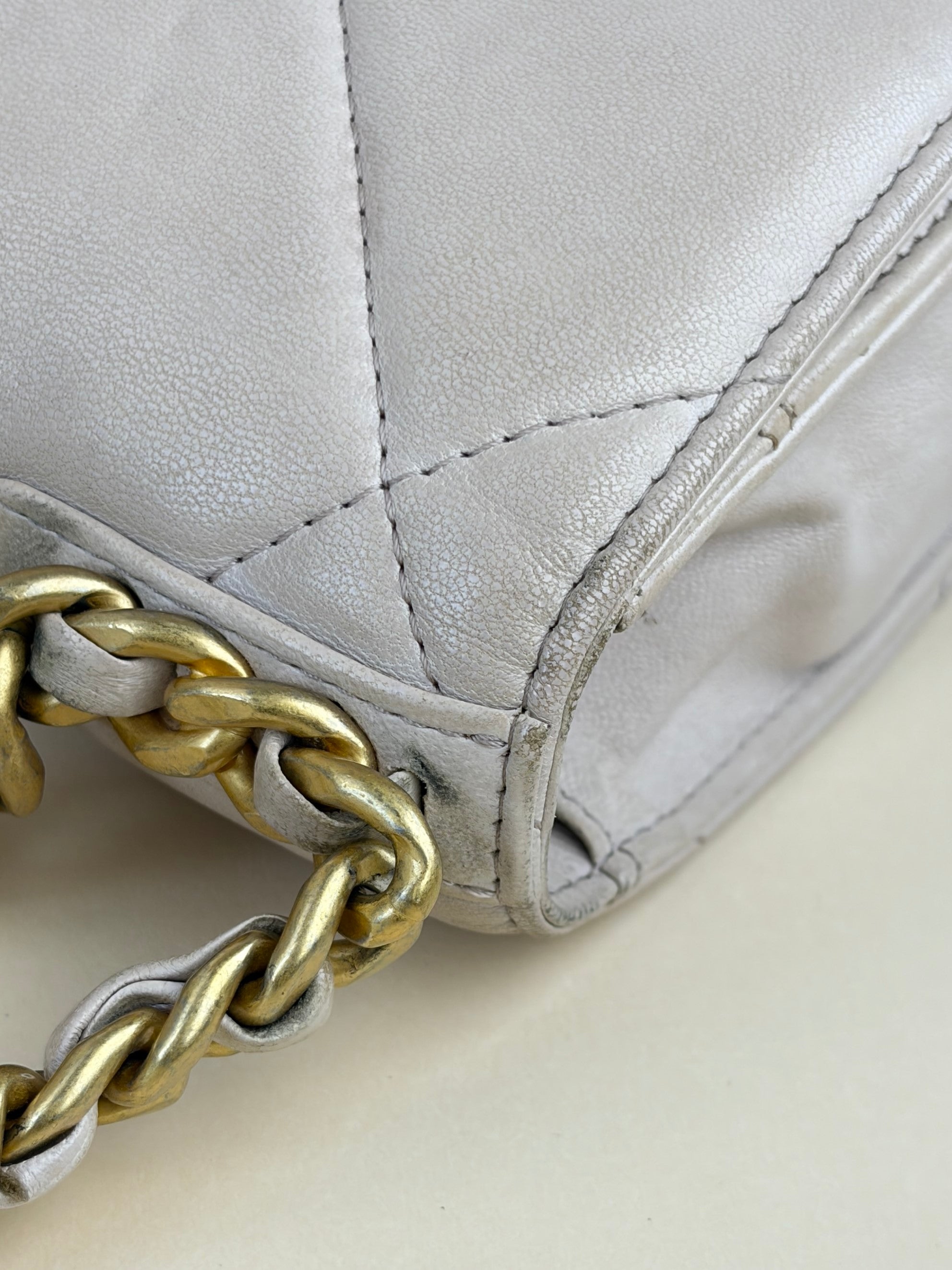 Chanel beige lambskin quilted Chanel 19 wallet on chain gold