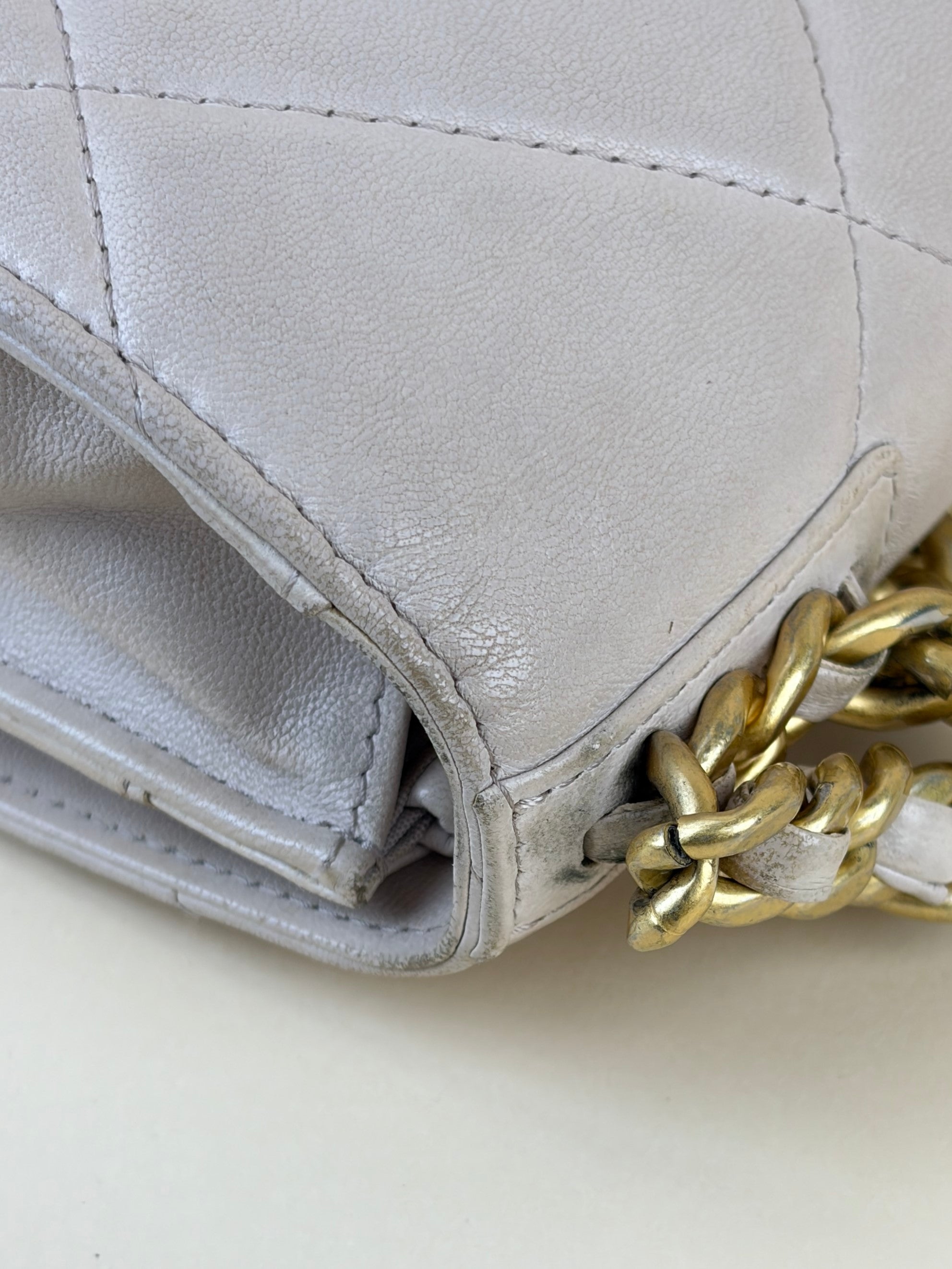 Chanel beige lambskin quilted Chanel 19 wallet on chain gold