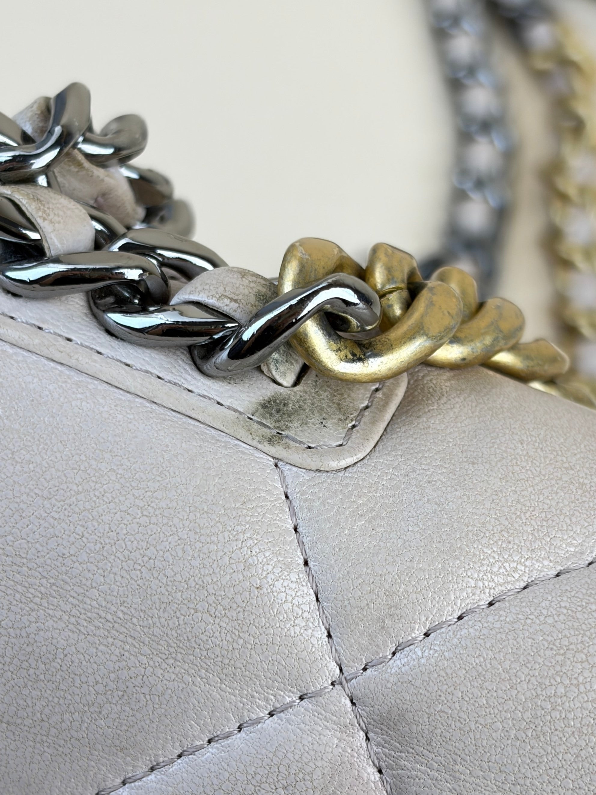 Chanel beige lambskin quilted Chanel 19 wallet on chain gold