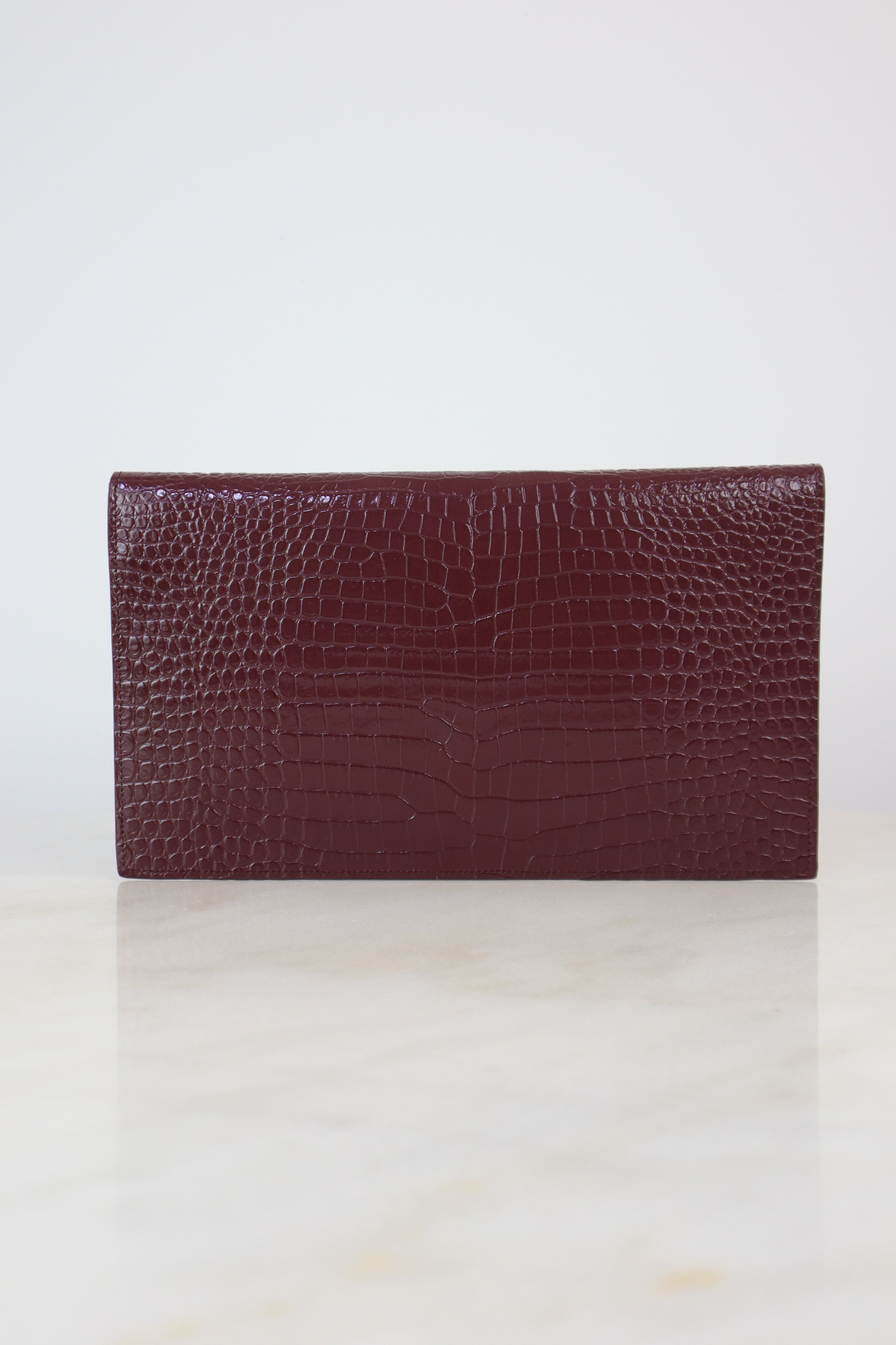 YSL Burgundy Croco Uptown Clutch