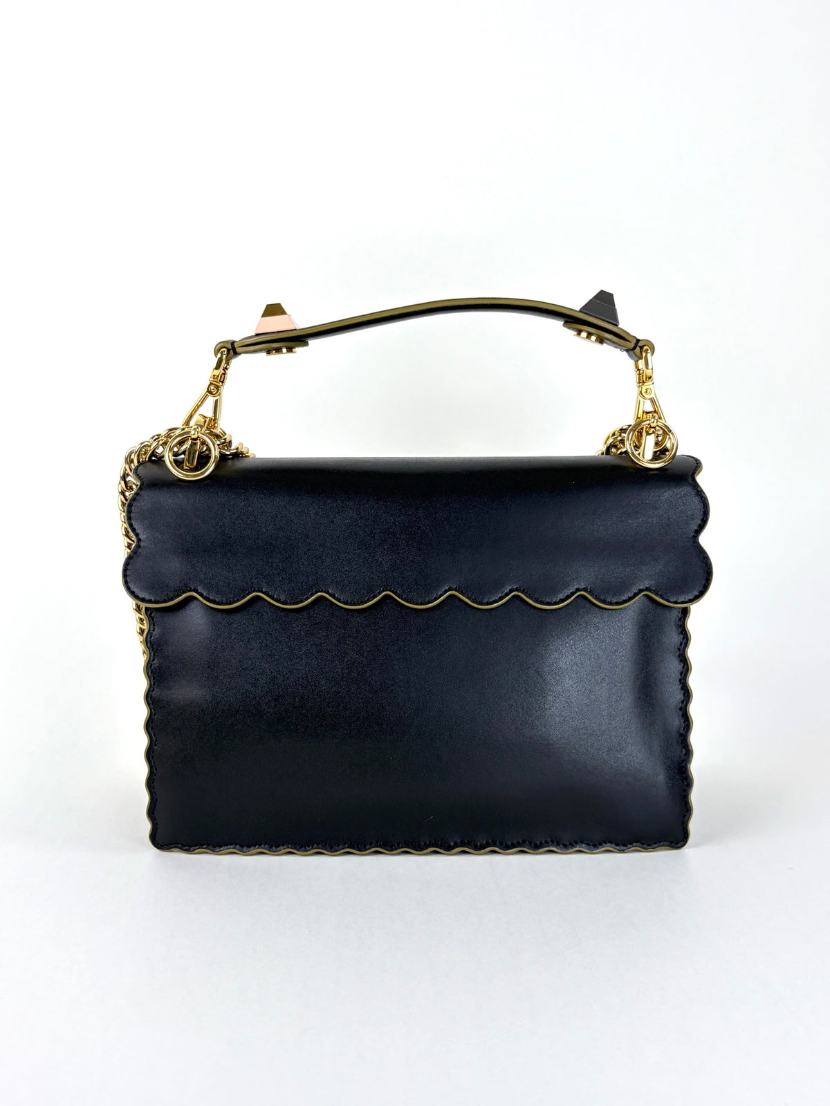 FENDI black vitello lib scalloped studded Kan i shoulder bag medium