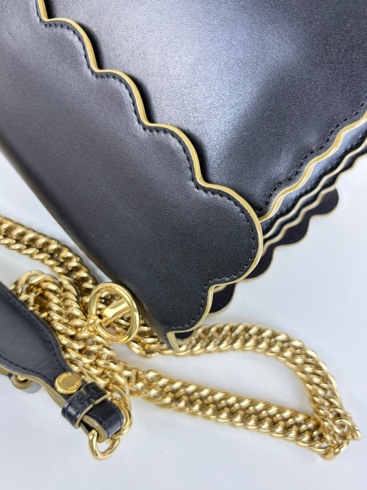 FENDI black vitello lib scalloped studded Kan i shoulder bag medium