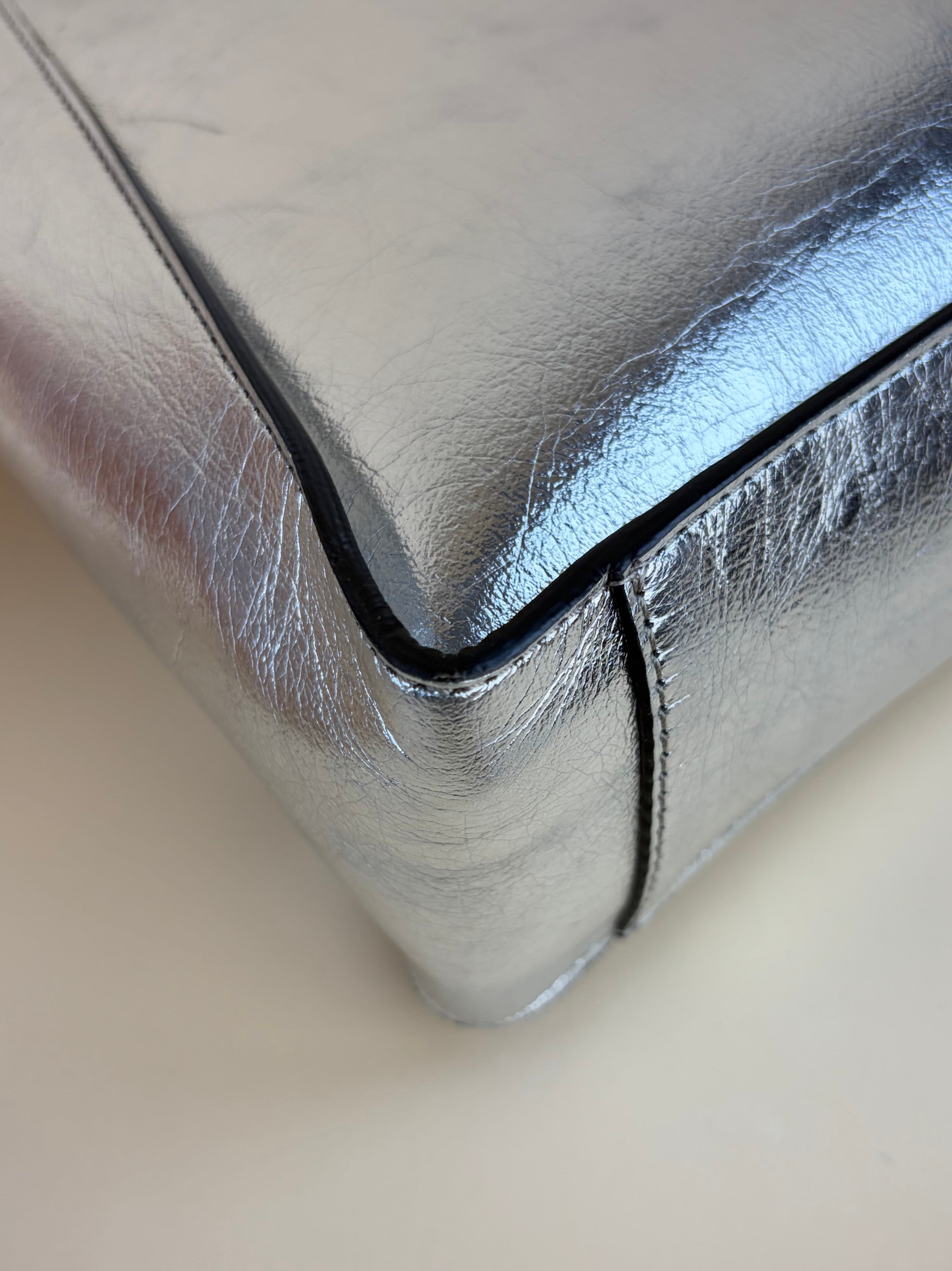 Stella McCartney silver metallic Nappa logo Square Crossbody Bag