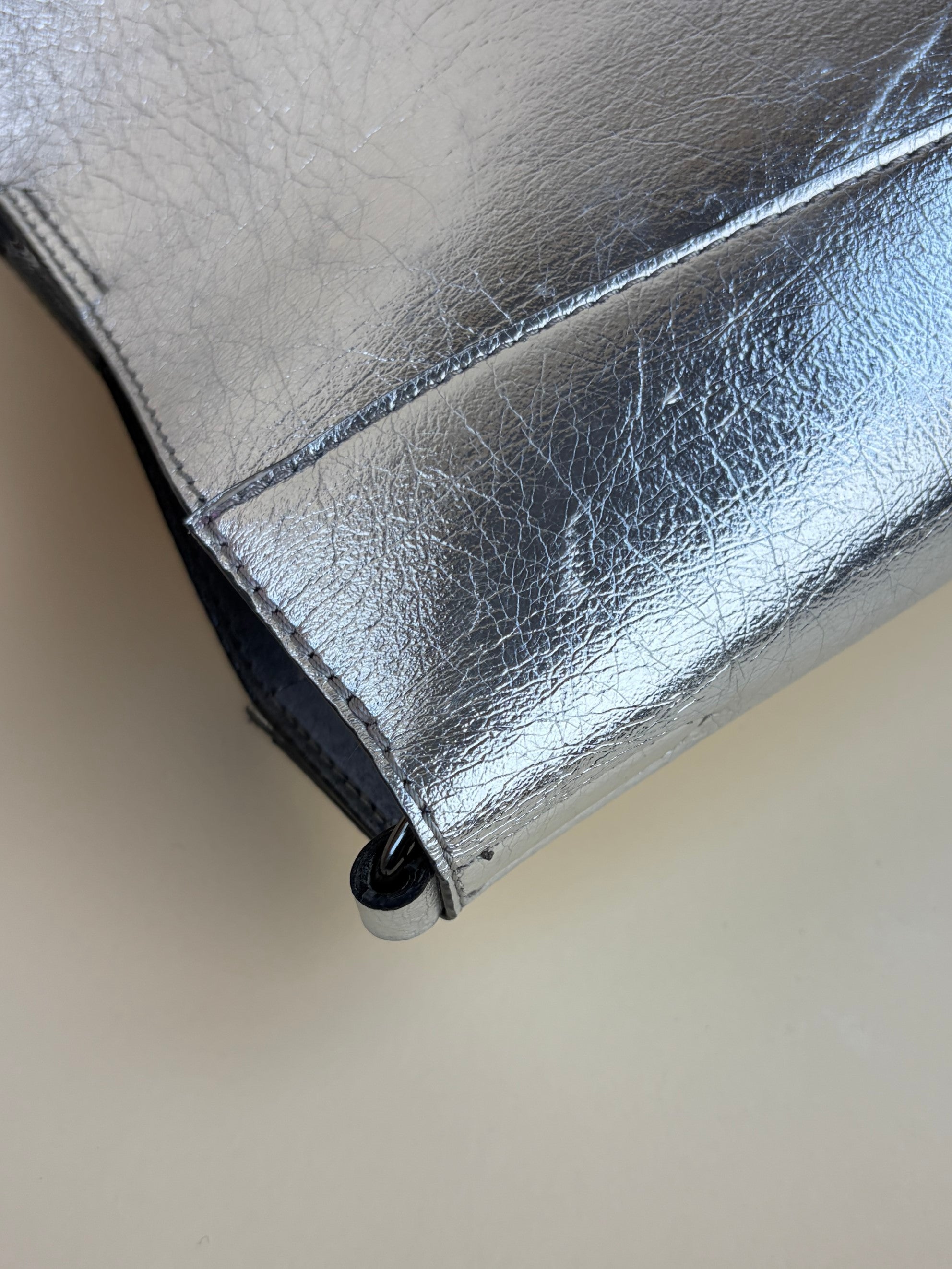 Stella McCartney silver metallic Nappa logo Square Crossbody Bag