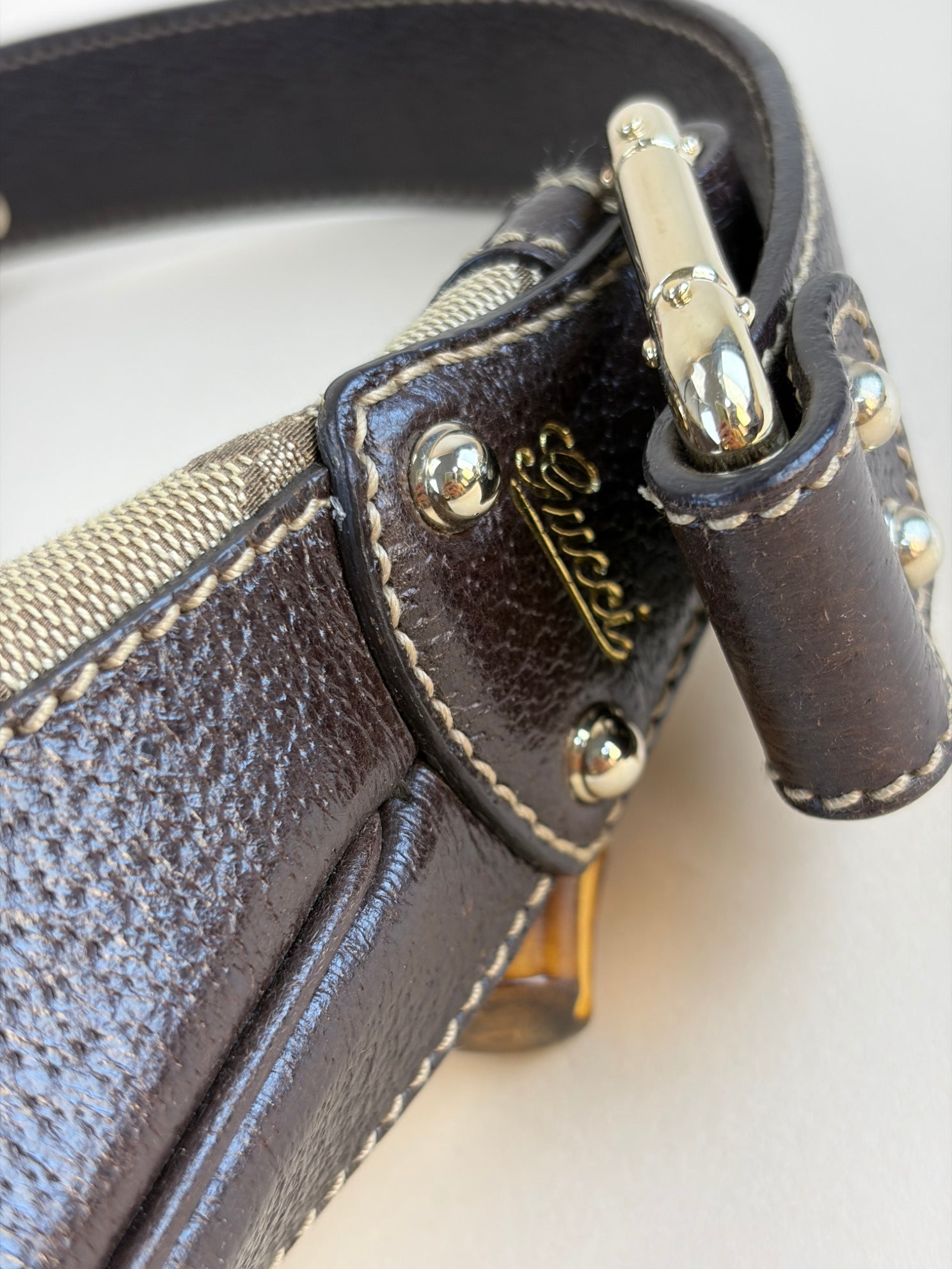 Gucci Tricolor Monogram Bamboo Horsebit Hobo Amalfi Bag