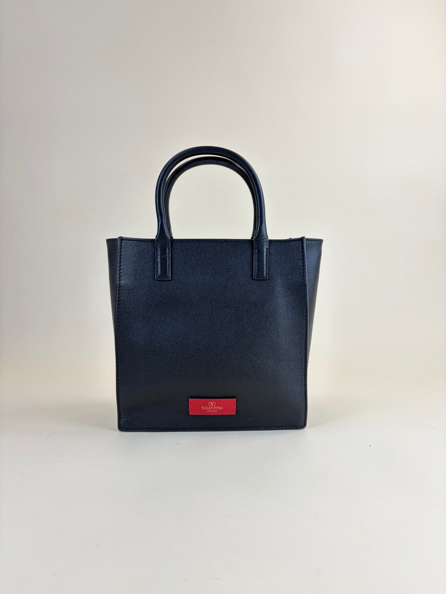 Valentino Black V Logo Walk Small Tote Bag with Strap