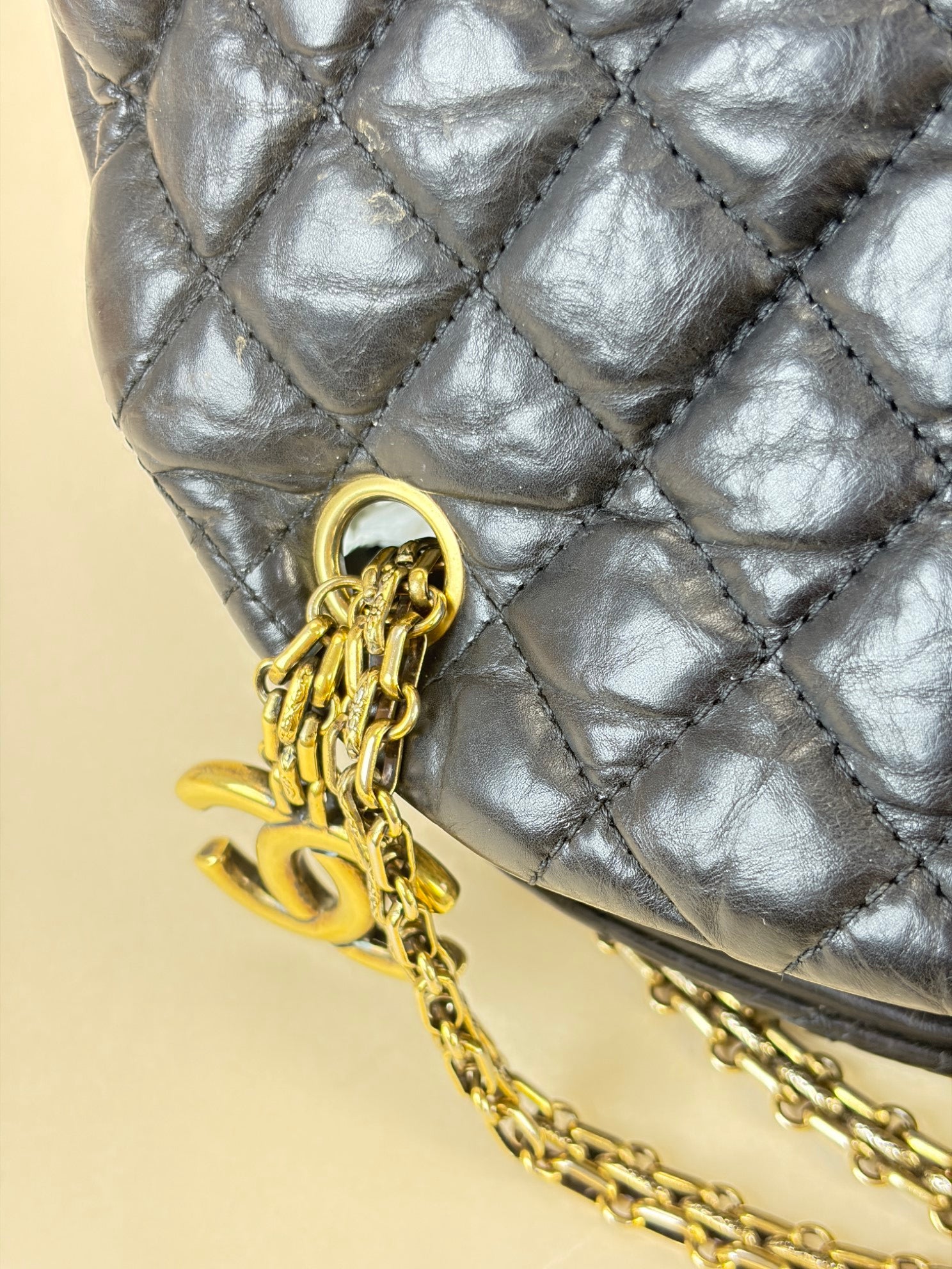 Chanel black calfskin large just mademoiselle bowling chain shoulder bag