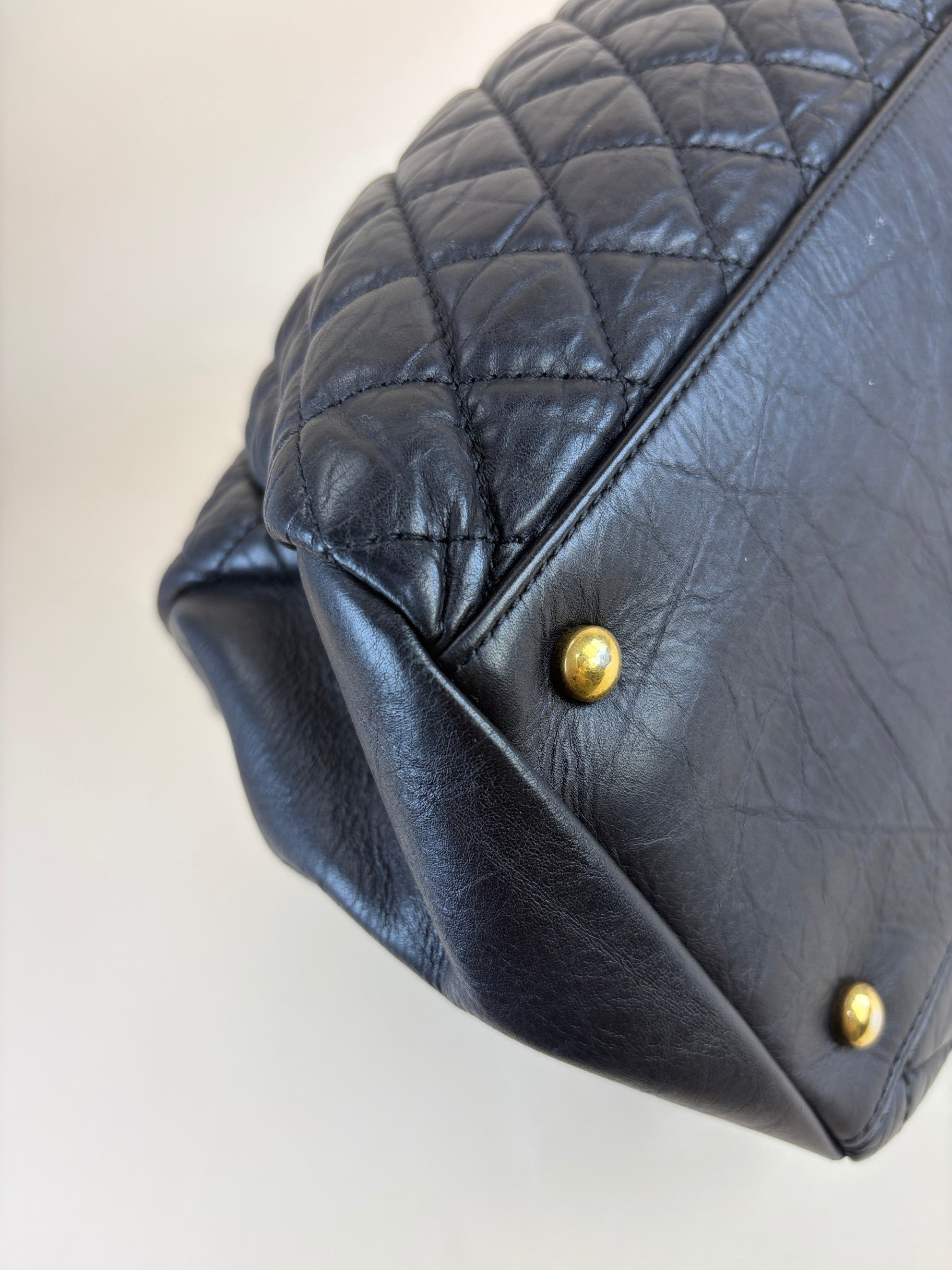 Chanel black calfskin large just mademoiselle bowling chain shoulder bag