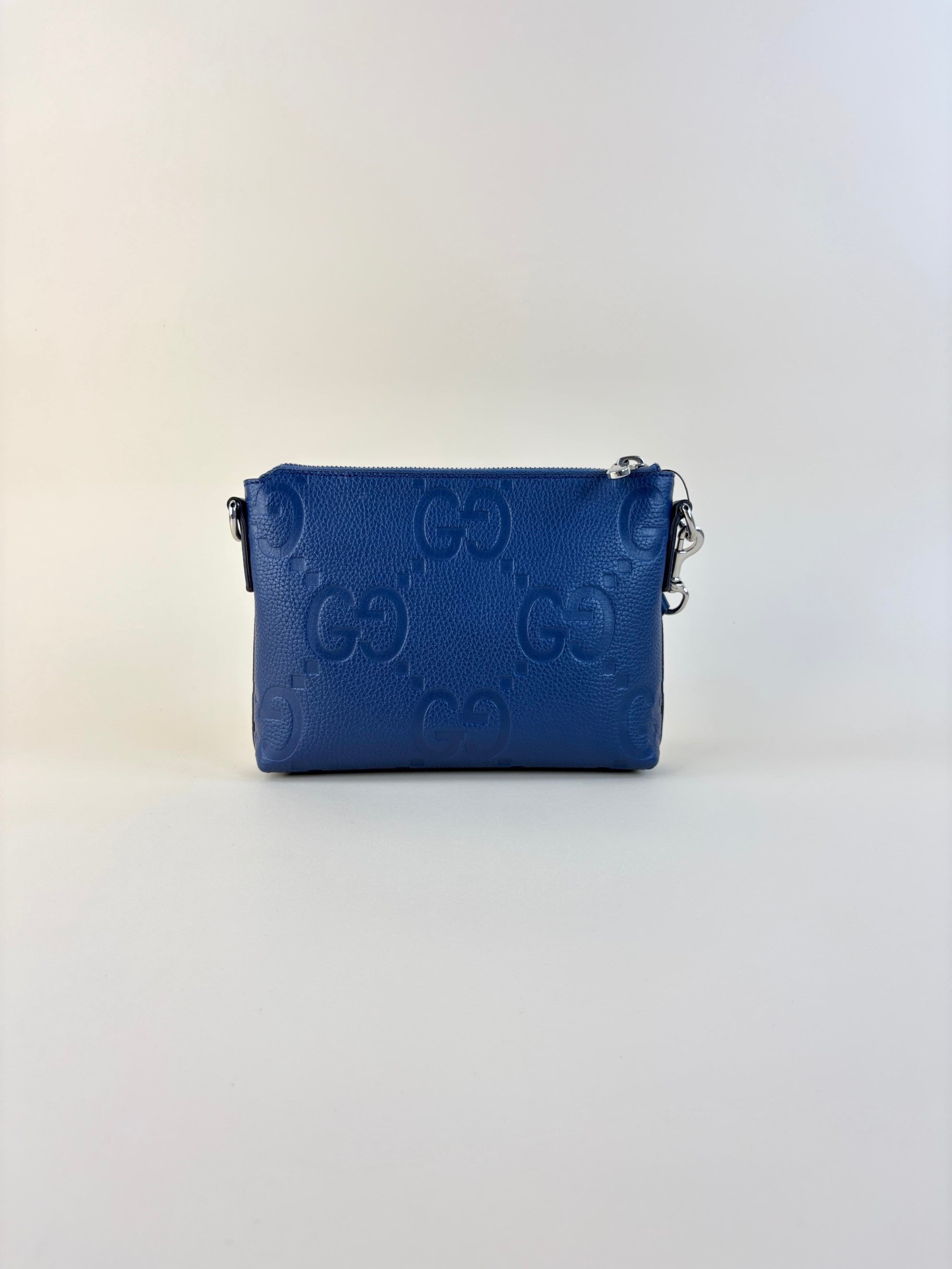 Gucci Blue Piuma Jumbo GG Embossed Small Wristlet Messenger Bag