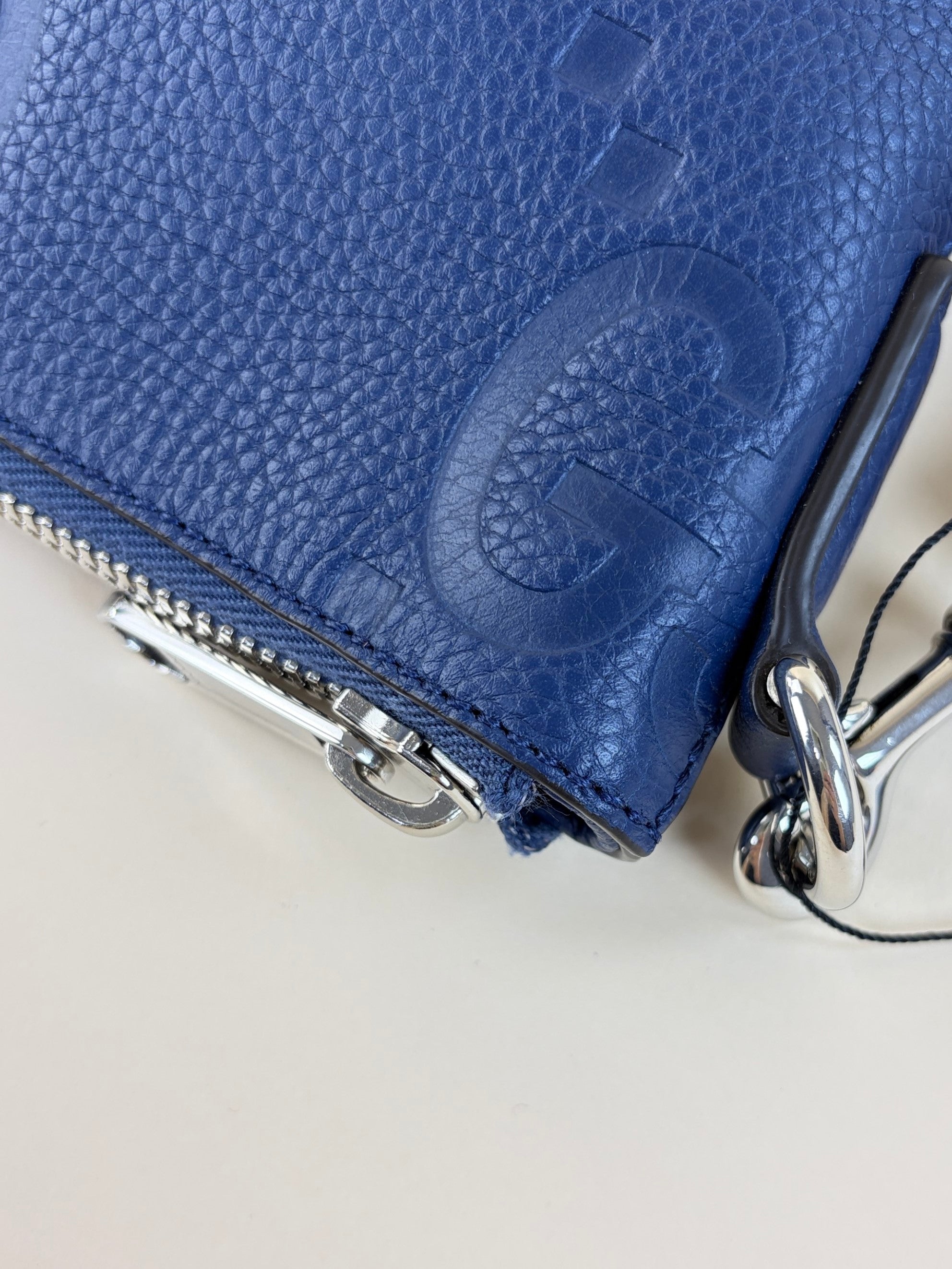 Gucci Blue Piuma Jumbo GG Embossed Small Wristlet Messenger Bag