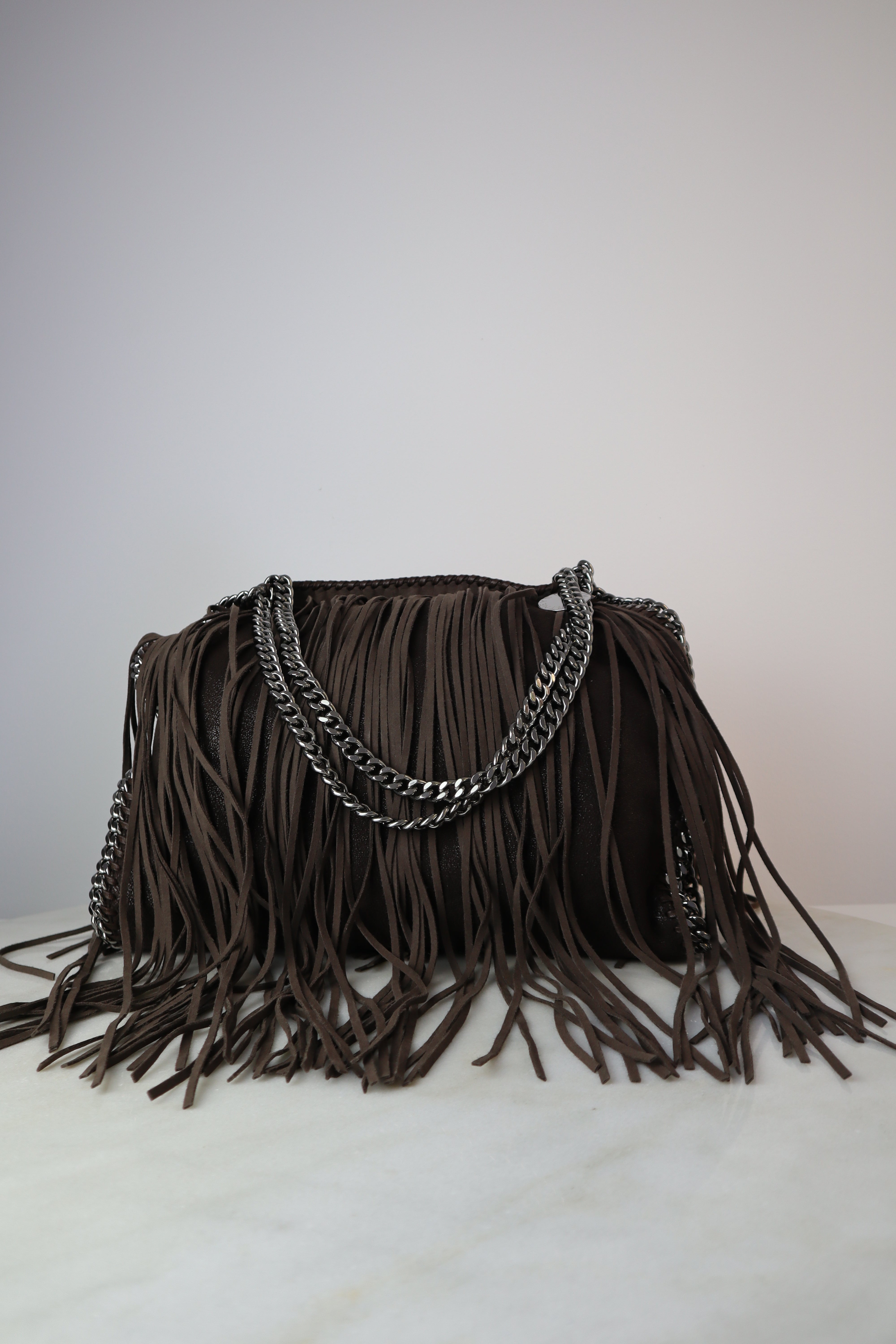Stella Mccartney Brown Eco Suede Fringe Falabella Bag