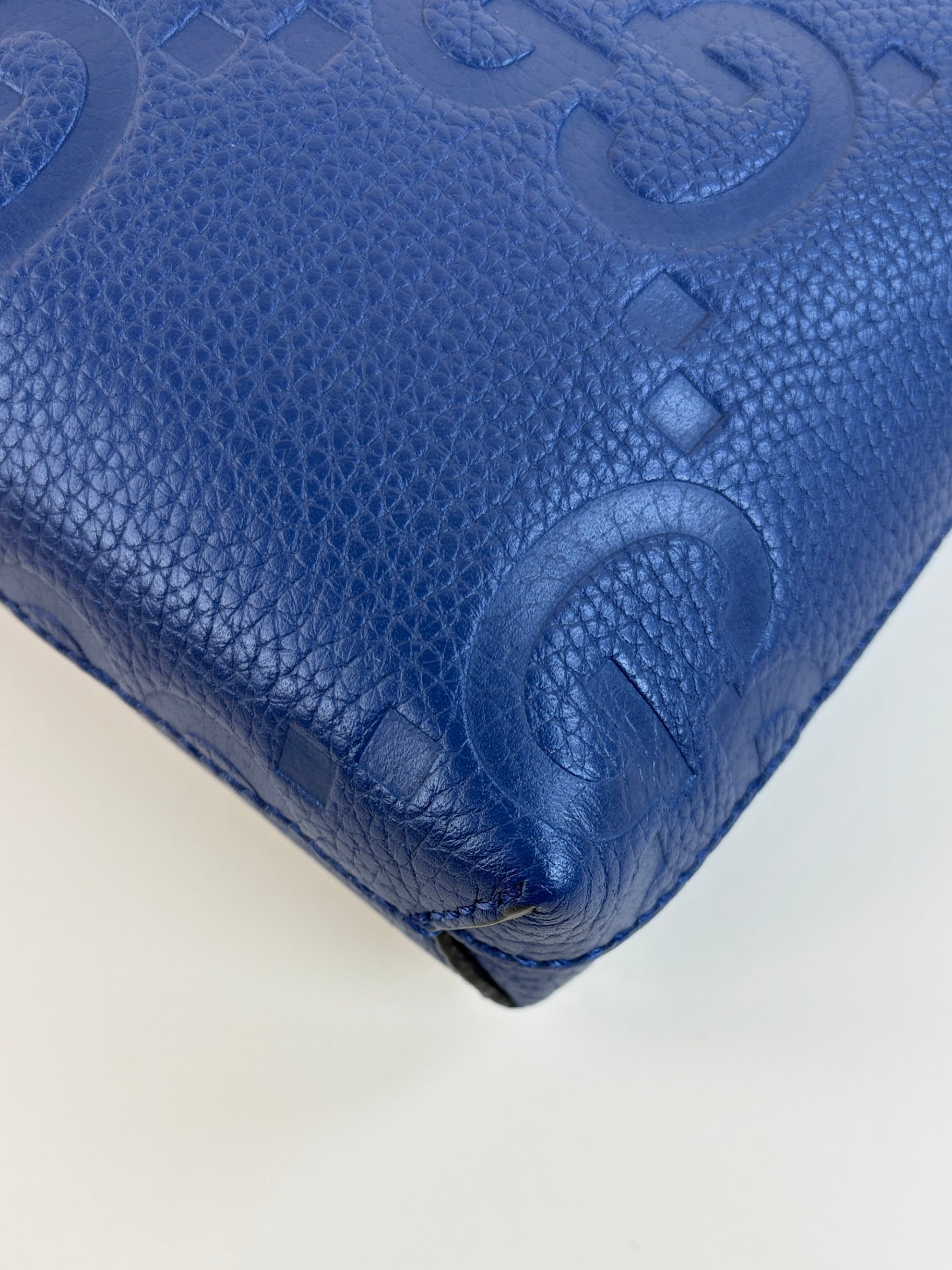 Gucci Blue Piuma Jumbo GG Embossed Small Wristlet Messenger Bag